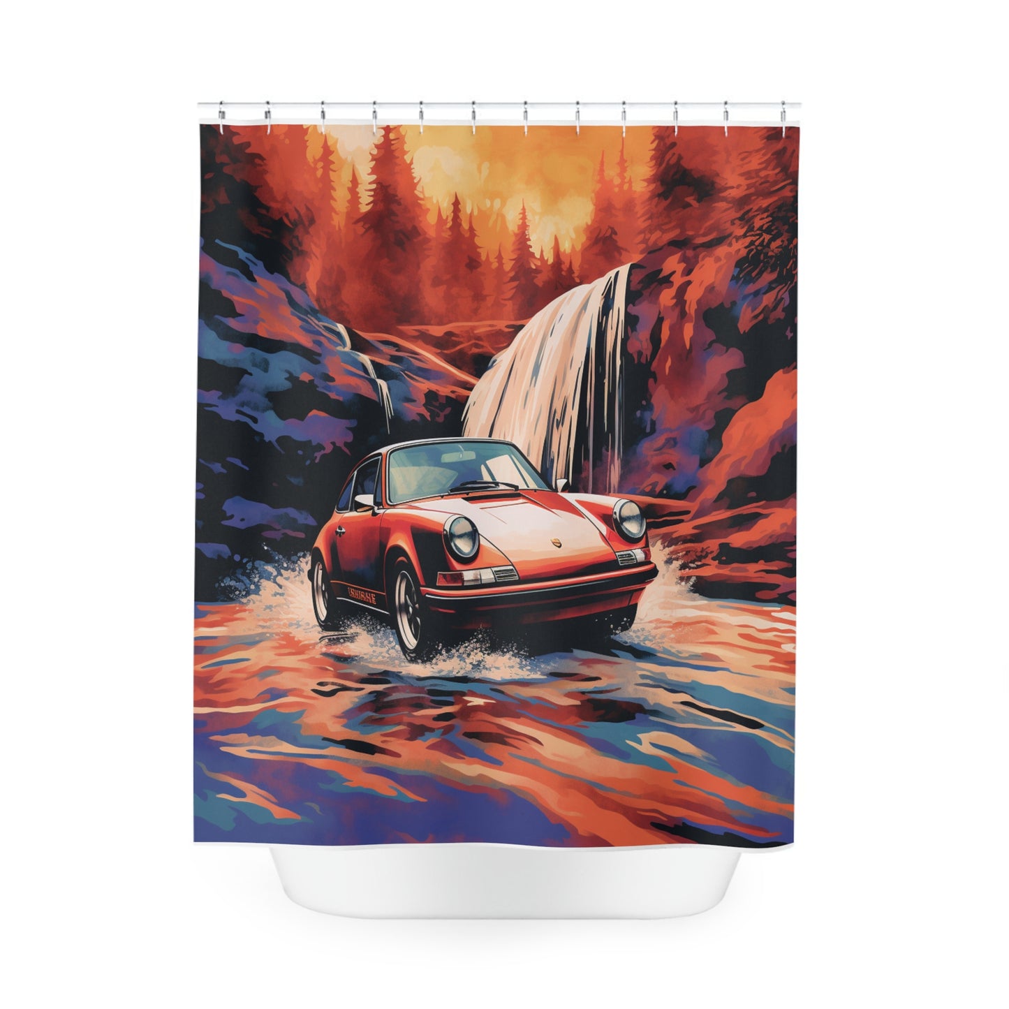 Polyester Shower Curtain American Flag Porsche Abstract 4
