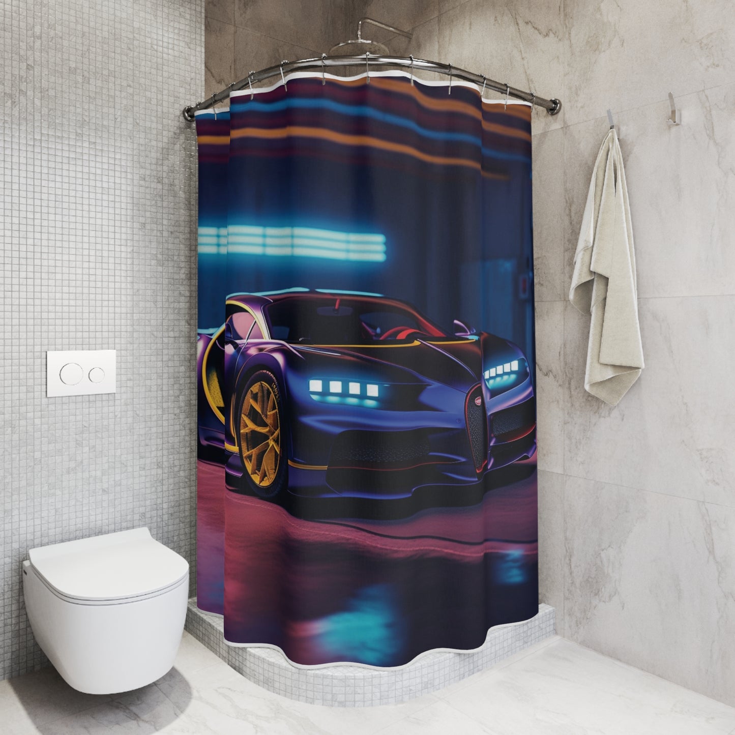 Polyester Shower Curtain Hyper Bugatti Neon Chiron 4