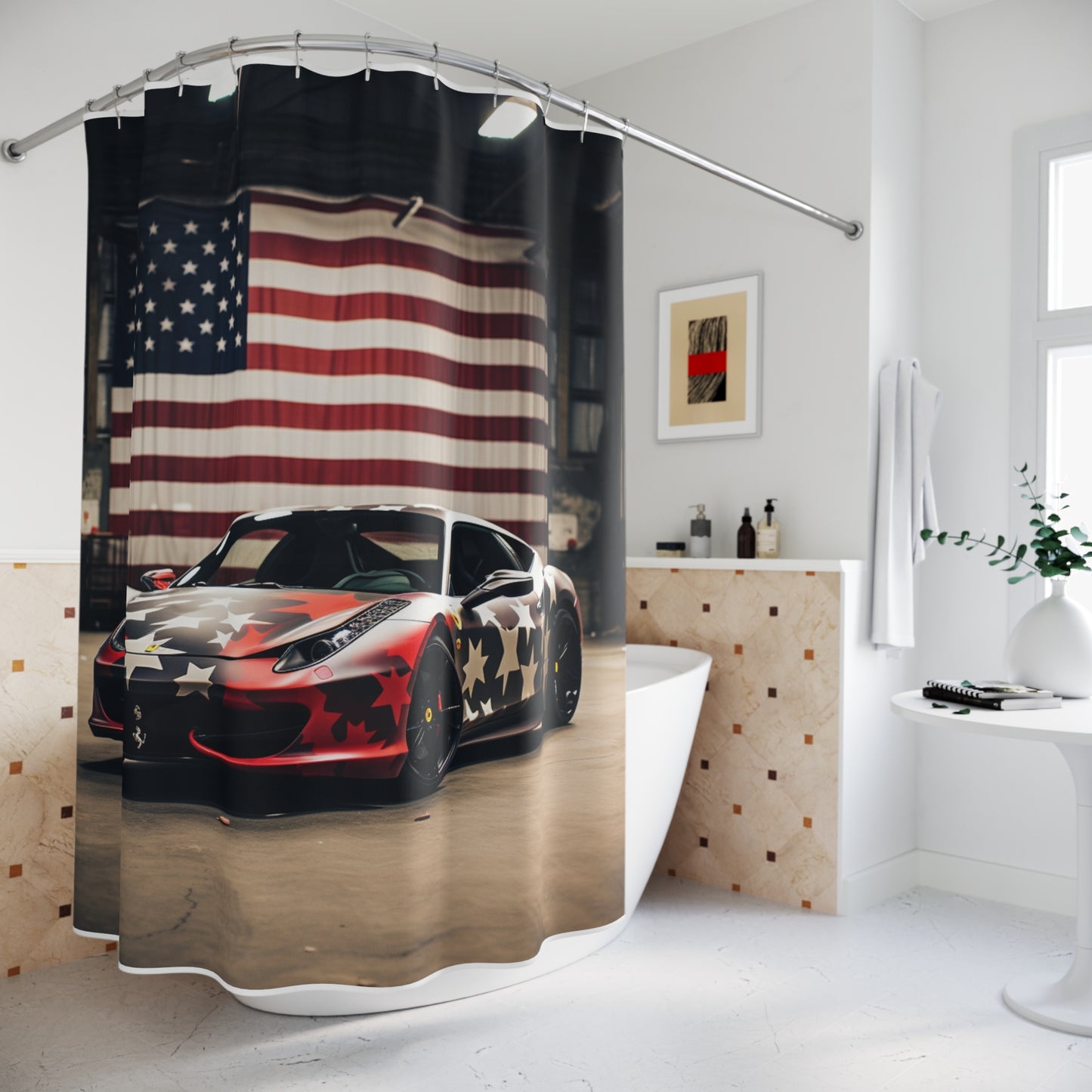 Polyester Shower Curtain American Flag Farrari 1
