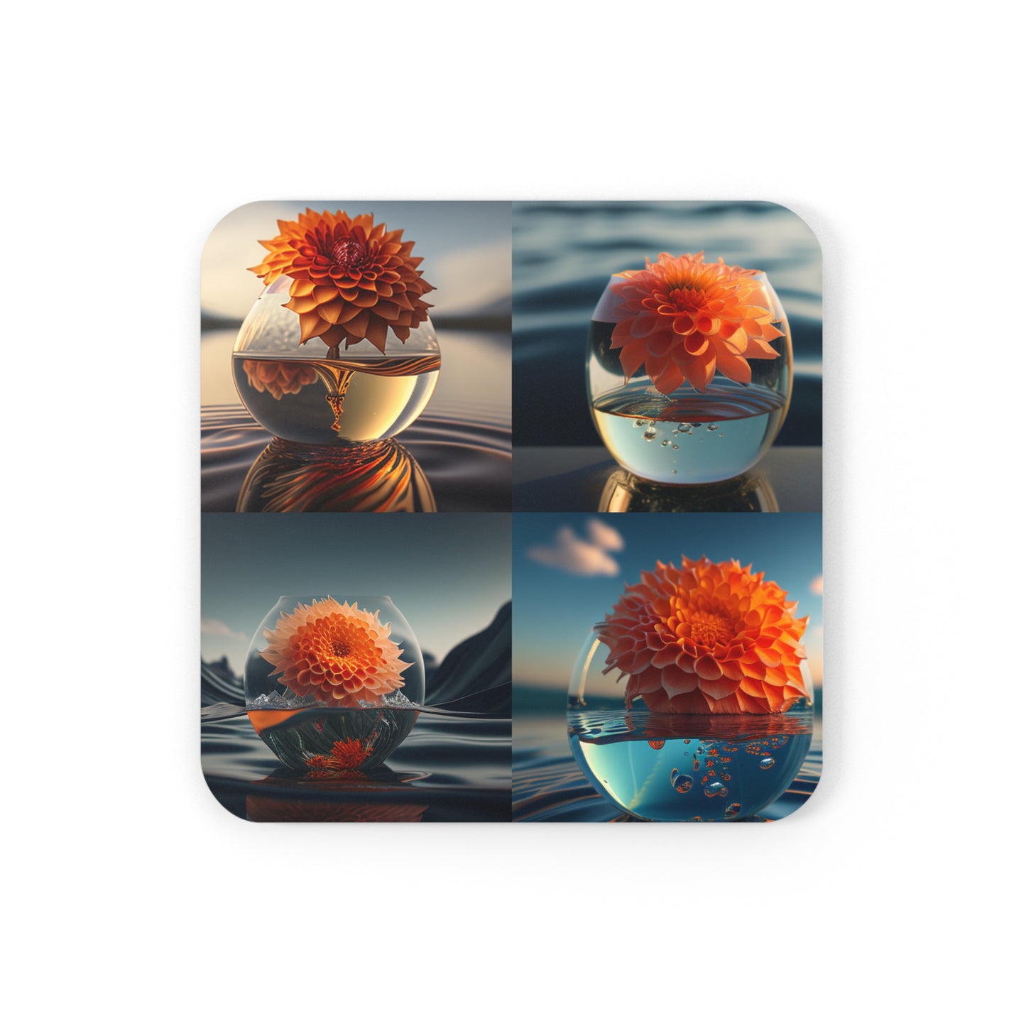 Corkwood Coaster Set Dahlia Orange 5