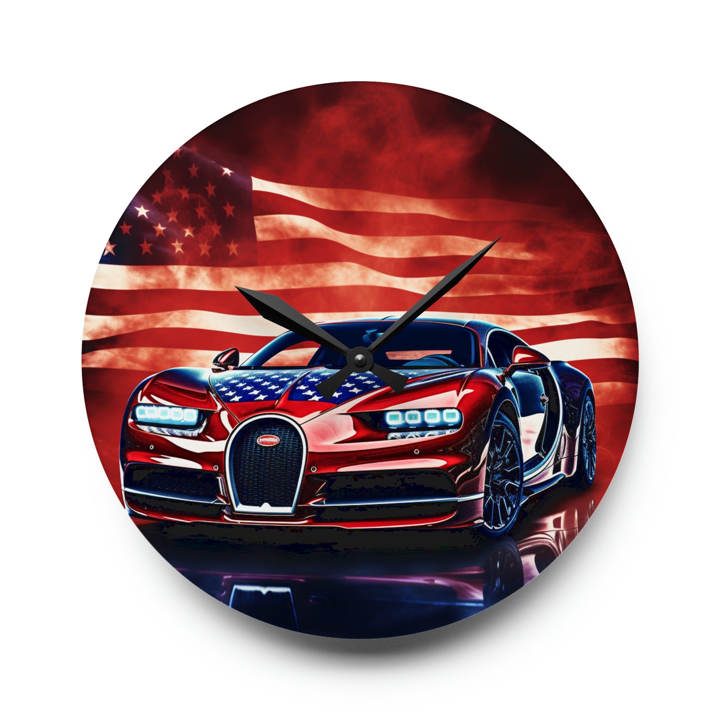 Acrylic Wall Clock Abstract American Flag Background Bugatti 3