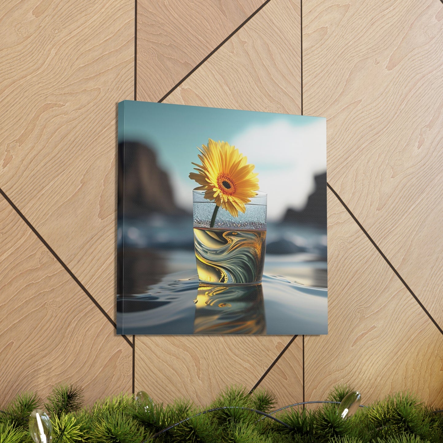 Canvas Gallery Wraps yello Gerbera glass 2