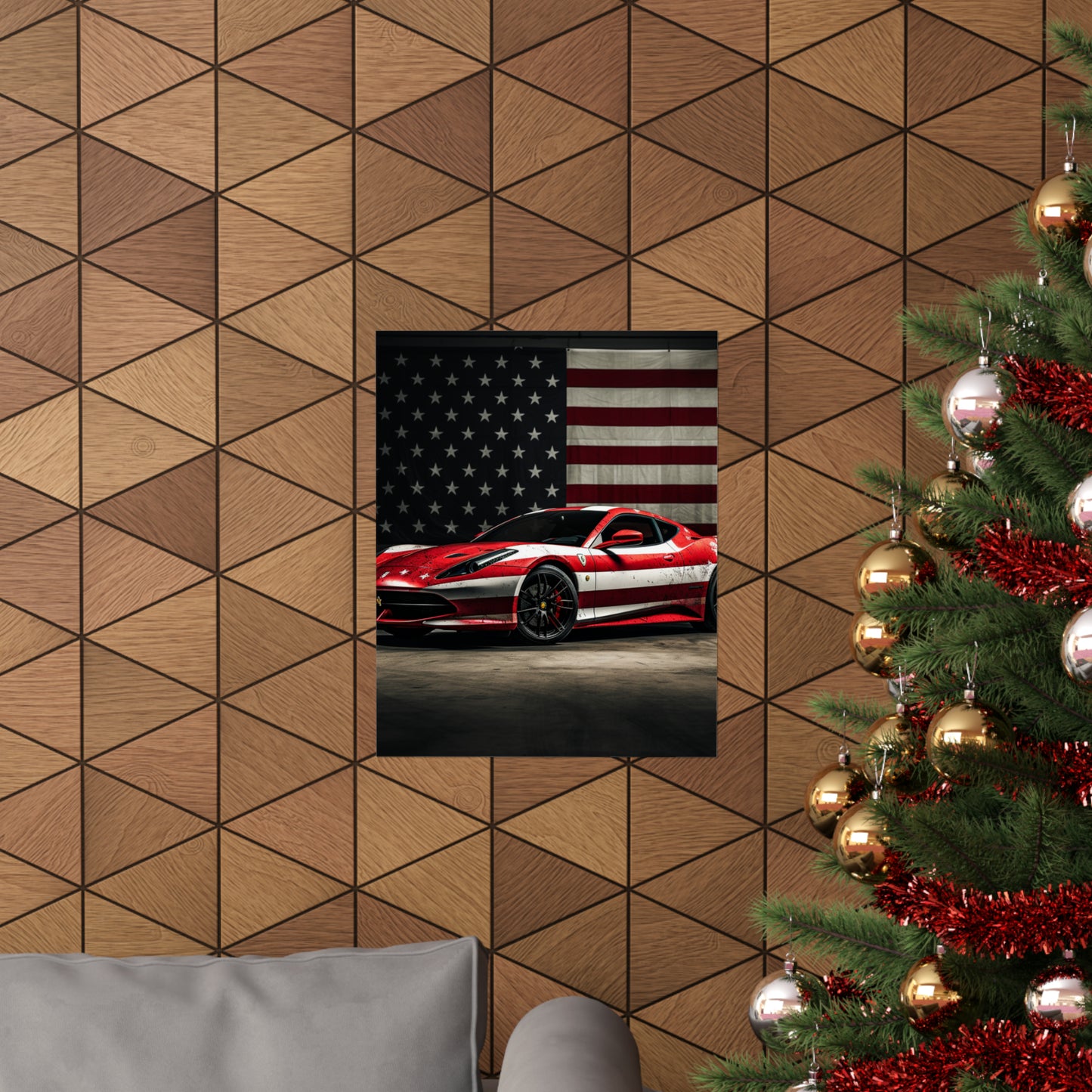 Premium Matte Vertical Posters American Flag Background Ferrari 1