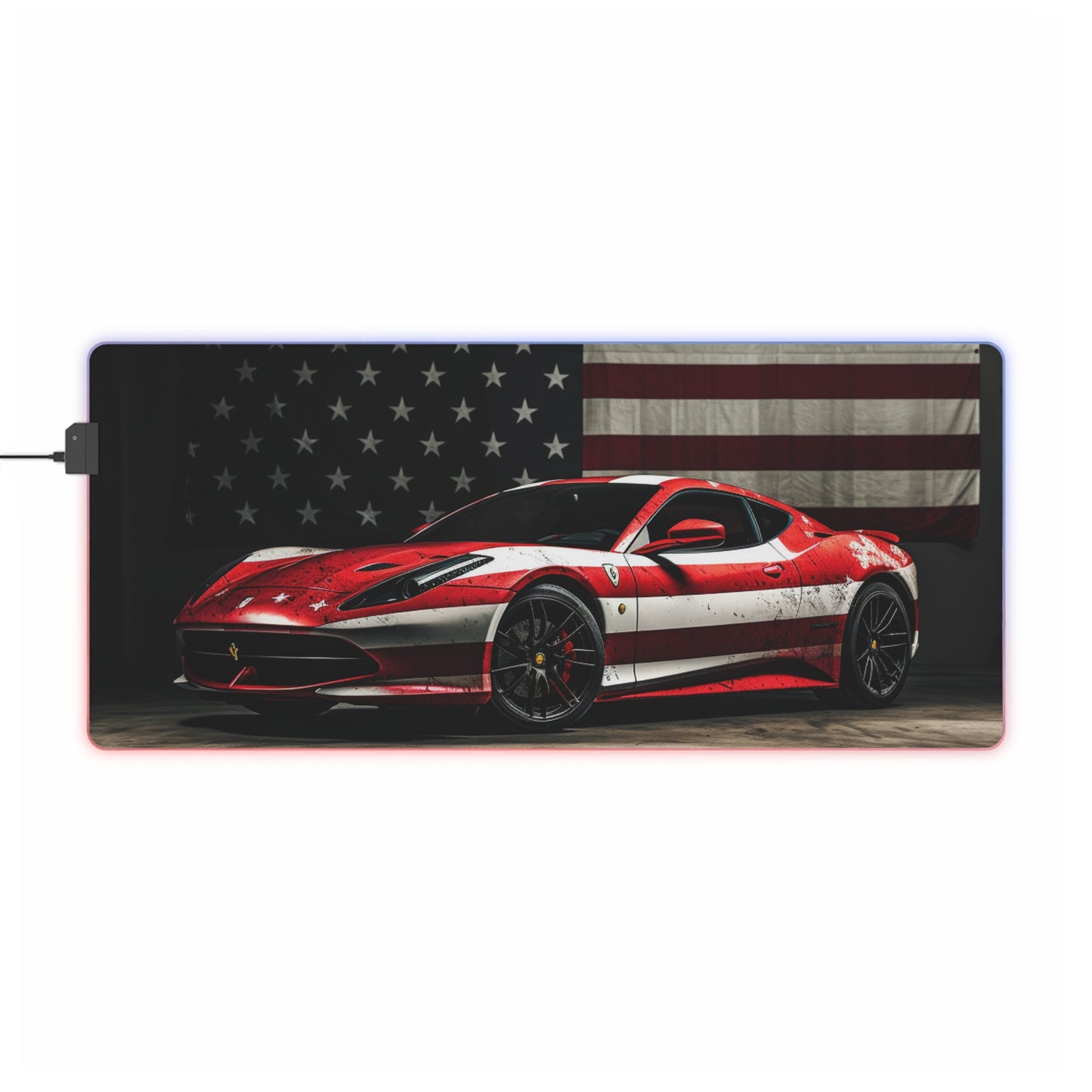 LED Gaming Mouse Pad American Flag Background Ferrari 1