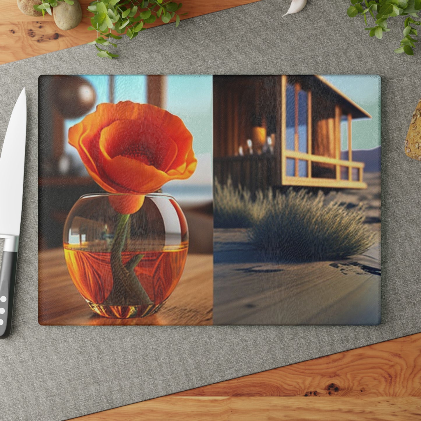 Glass Cutting Board Poppy in a Glass Vase 3