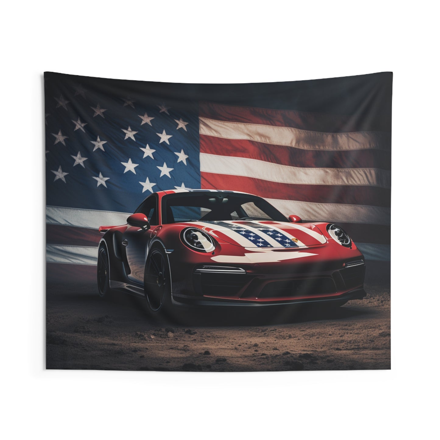 Indoor Wall Tapestries American Flag Background Porsche 3