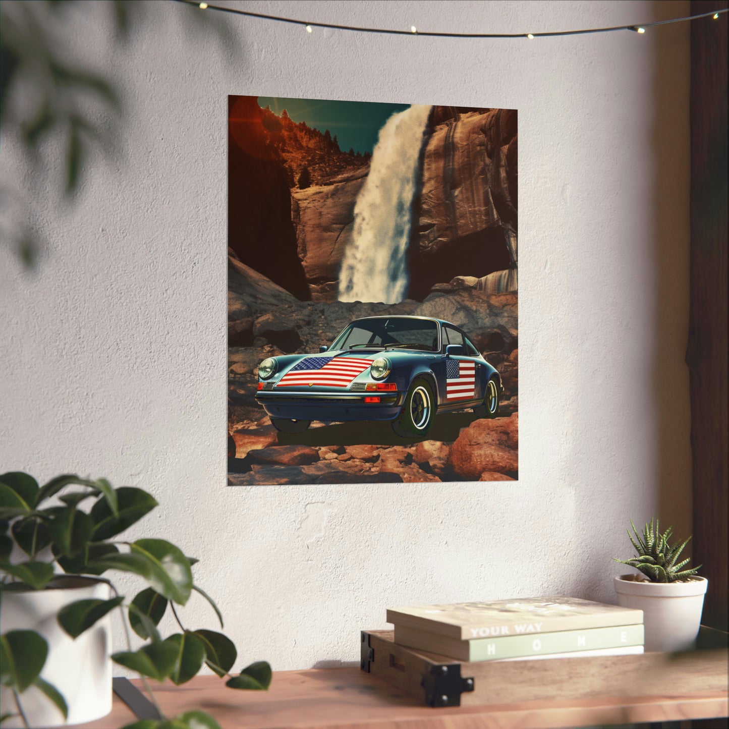 Premium Matte Vertical Posters American Flag Porsche Abstract 2