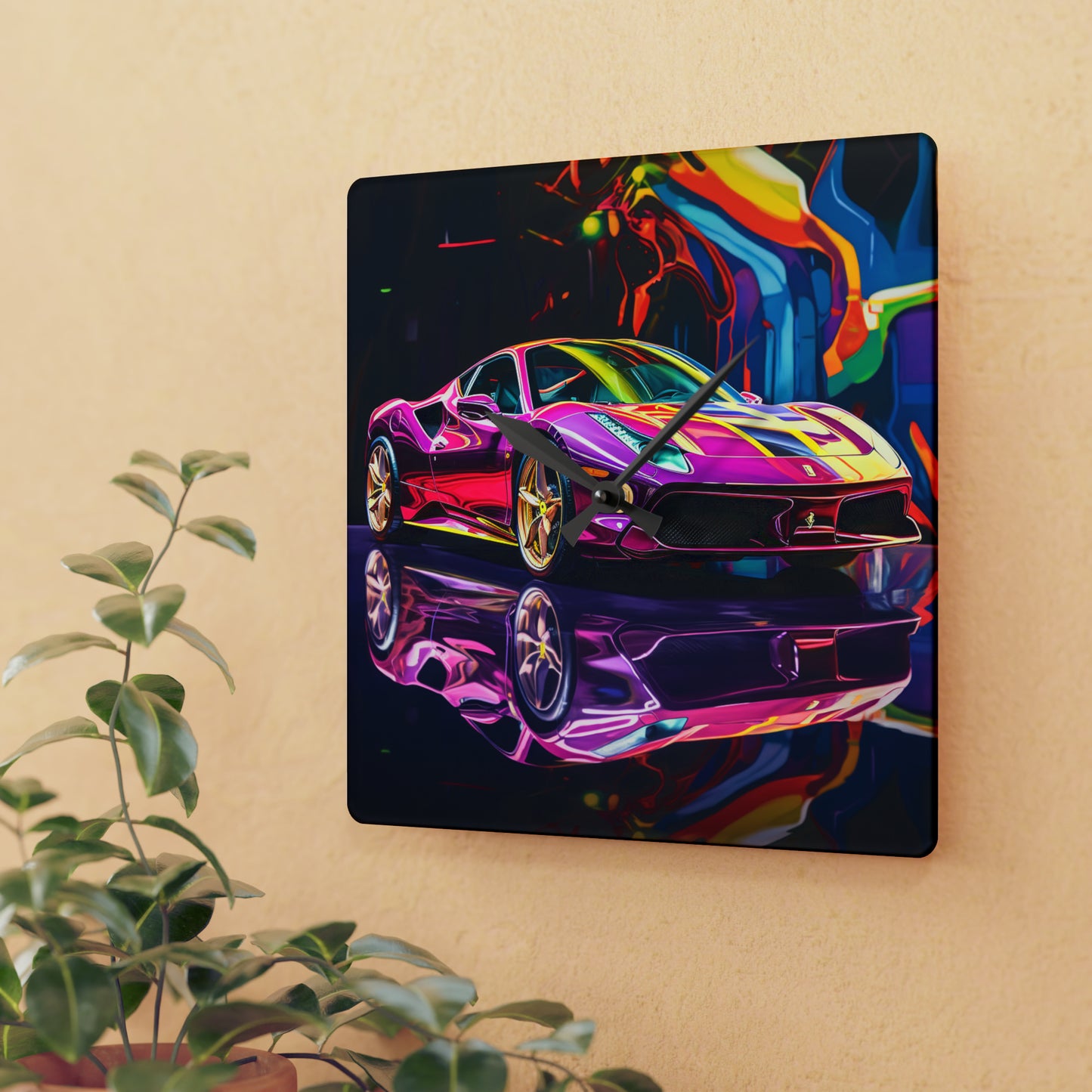 Acrylic Wall Clock Pink Macro Ferrari 2