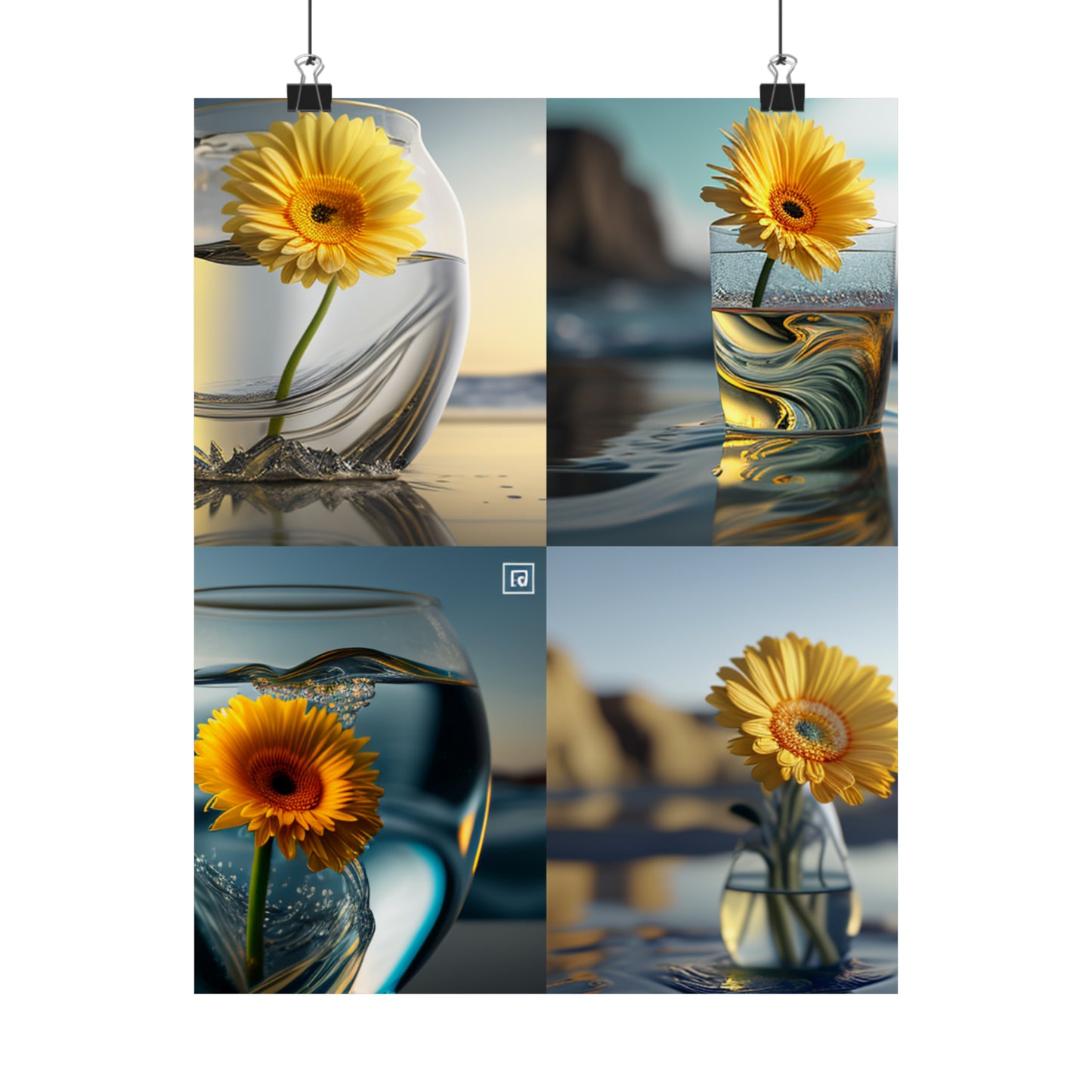 Premium Matte Vertical Posters yello Gerbera glass 5