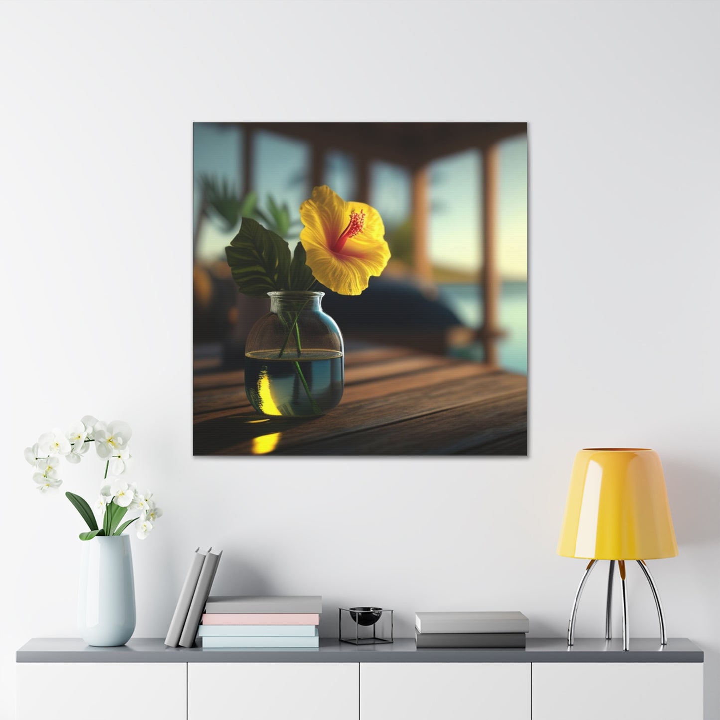 Canvas Gallery Wraps Yellow Hibiscus Wood 2