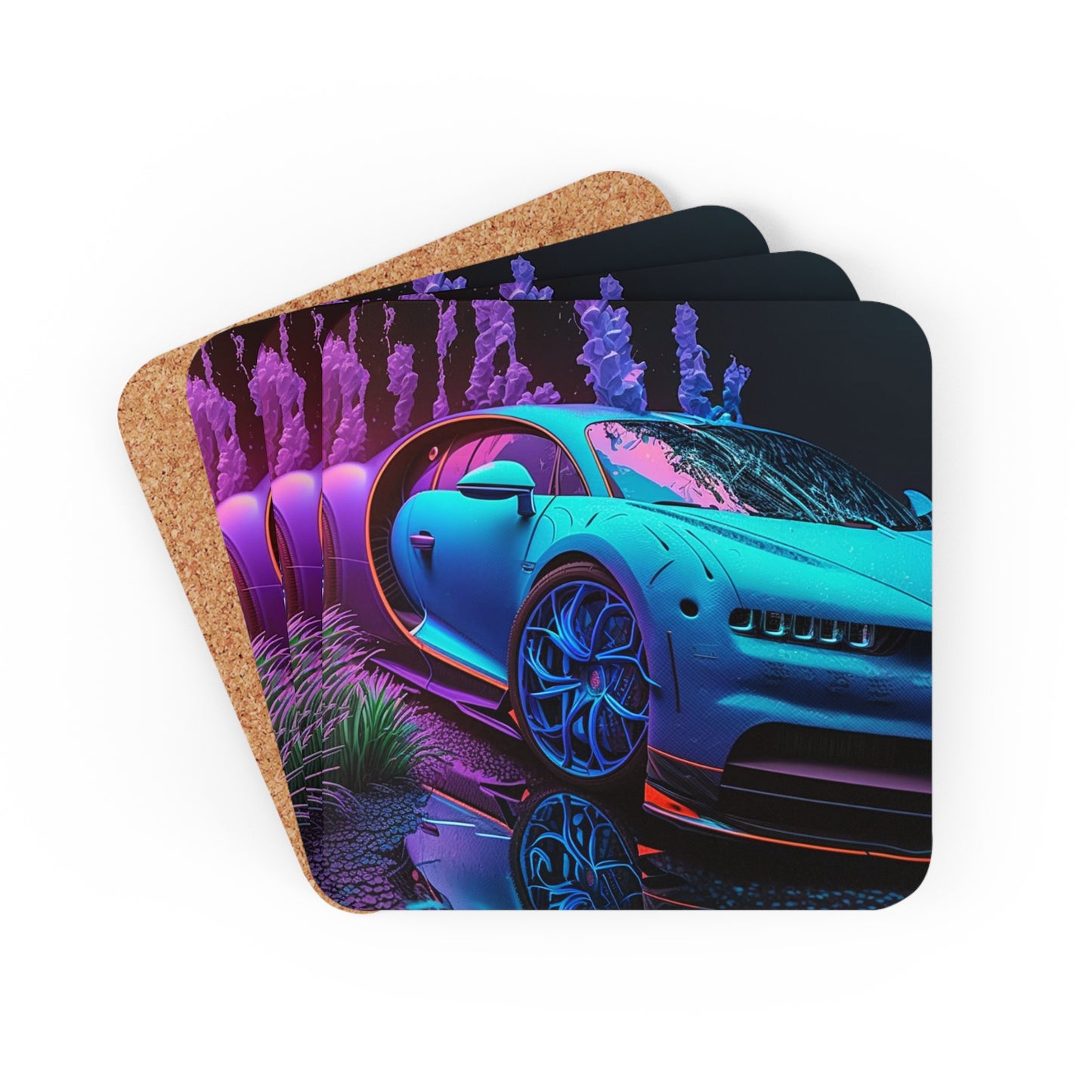 Corkwood Coaster Set Bugatti Neon Chiron 2