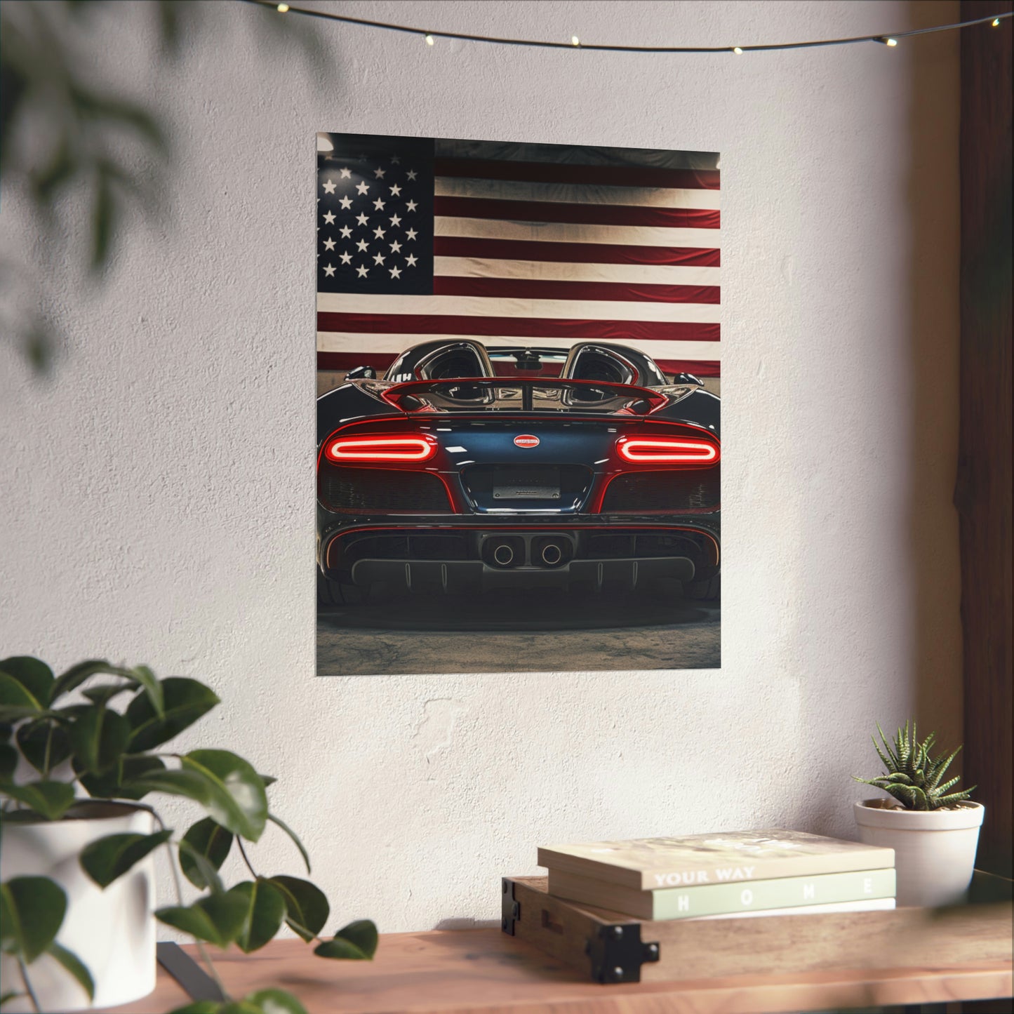 Premium Matte Vertical Posters American Flag Background Bugatti 4