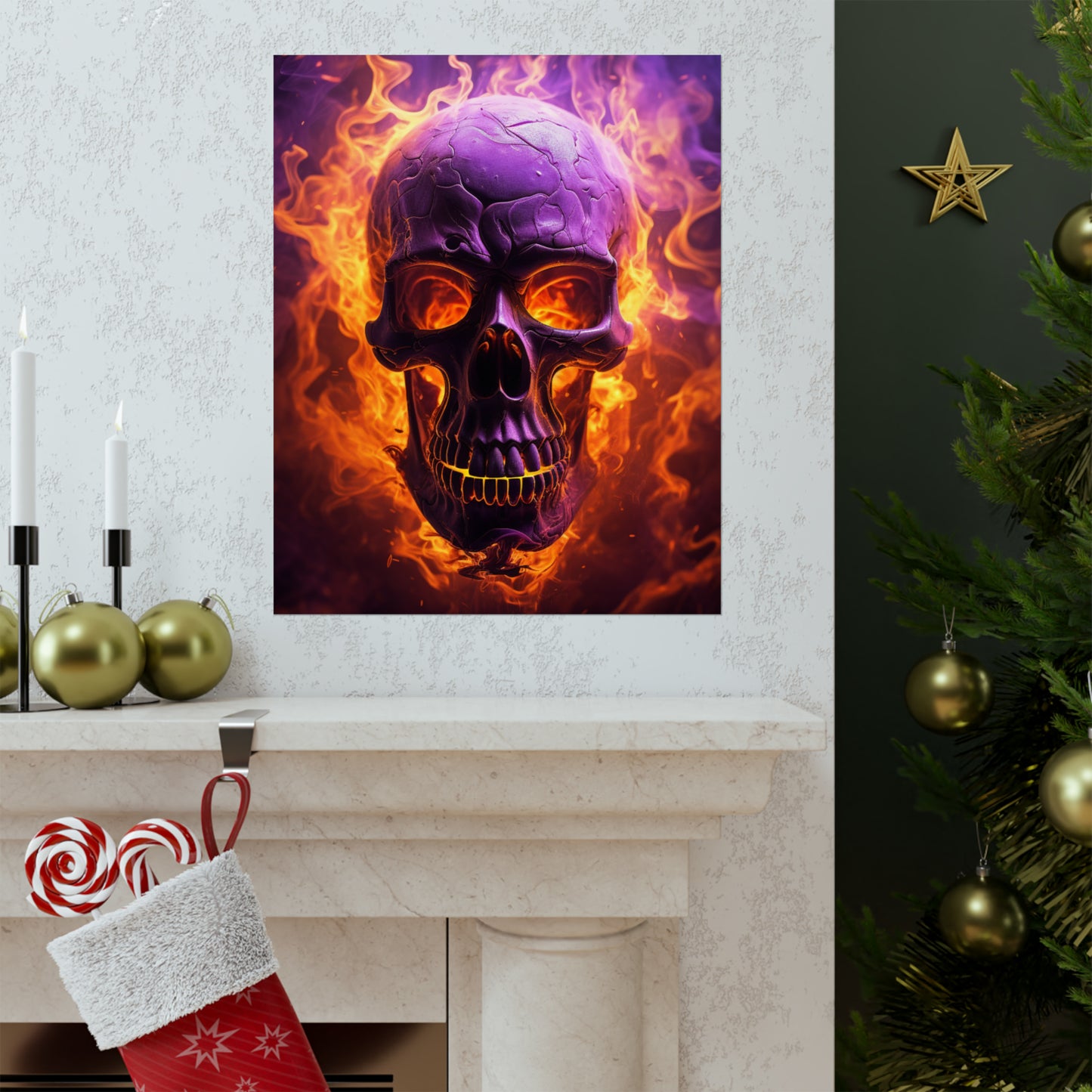 Premium Matte Vertical Posters Skull Flames 3