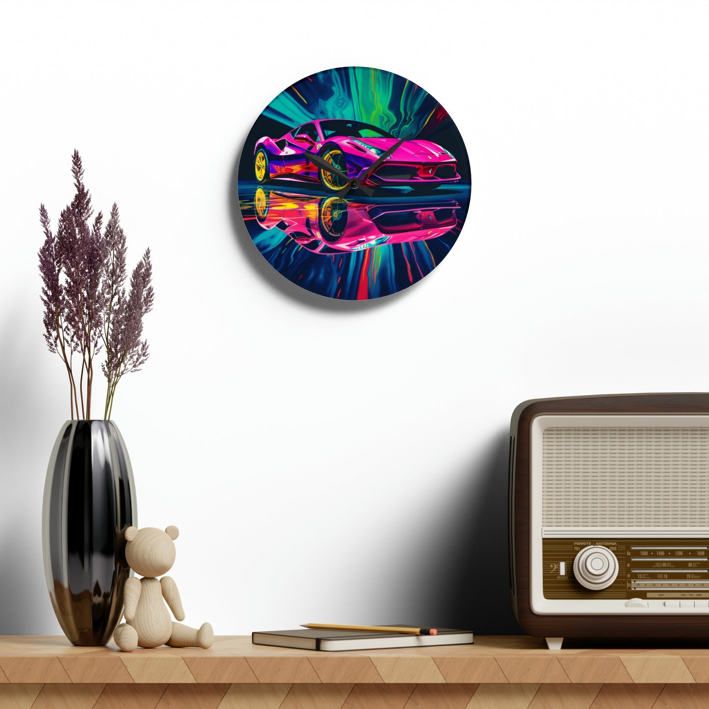 Acrylic Wall Clock Pink Ferrari Macro 4