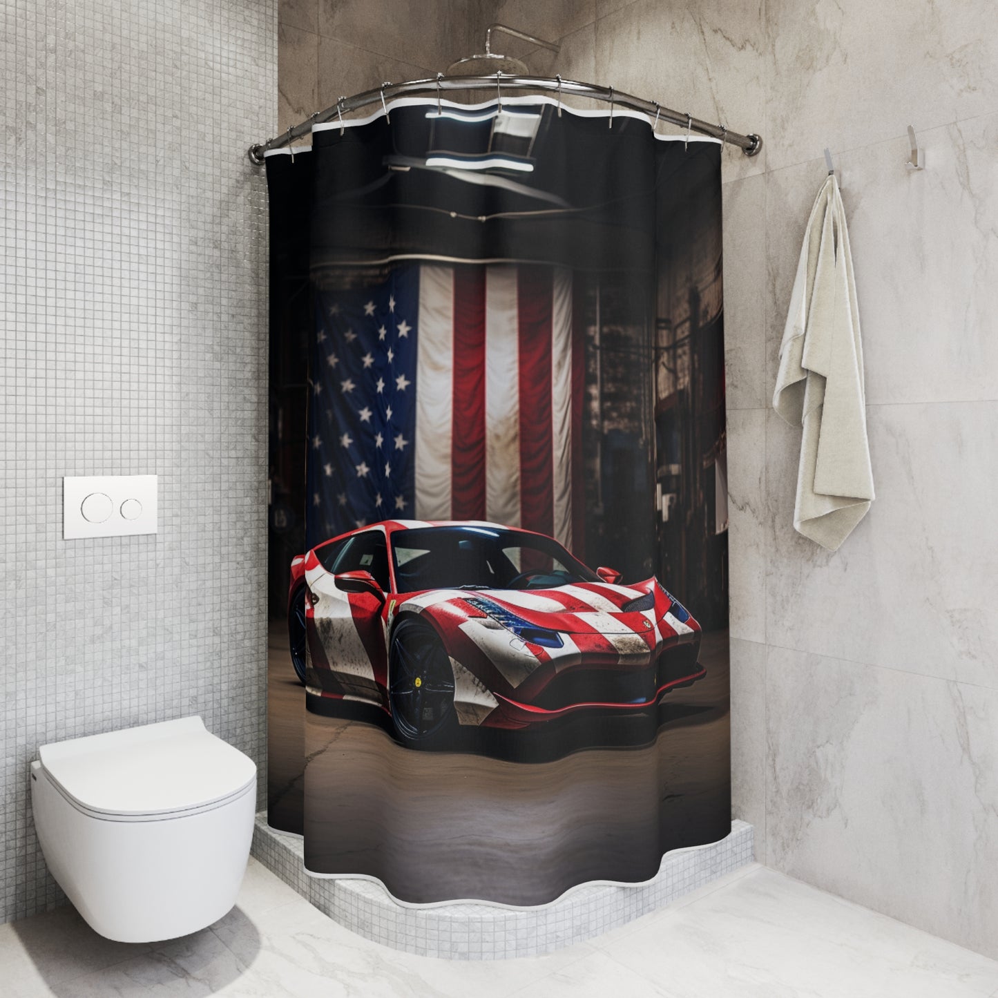 Polyester Shower Curtain American Flag Farrari 2