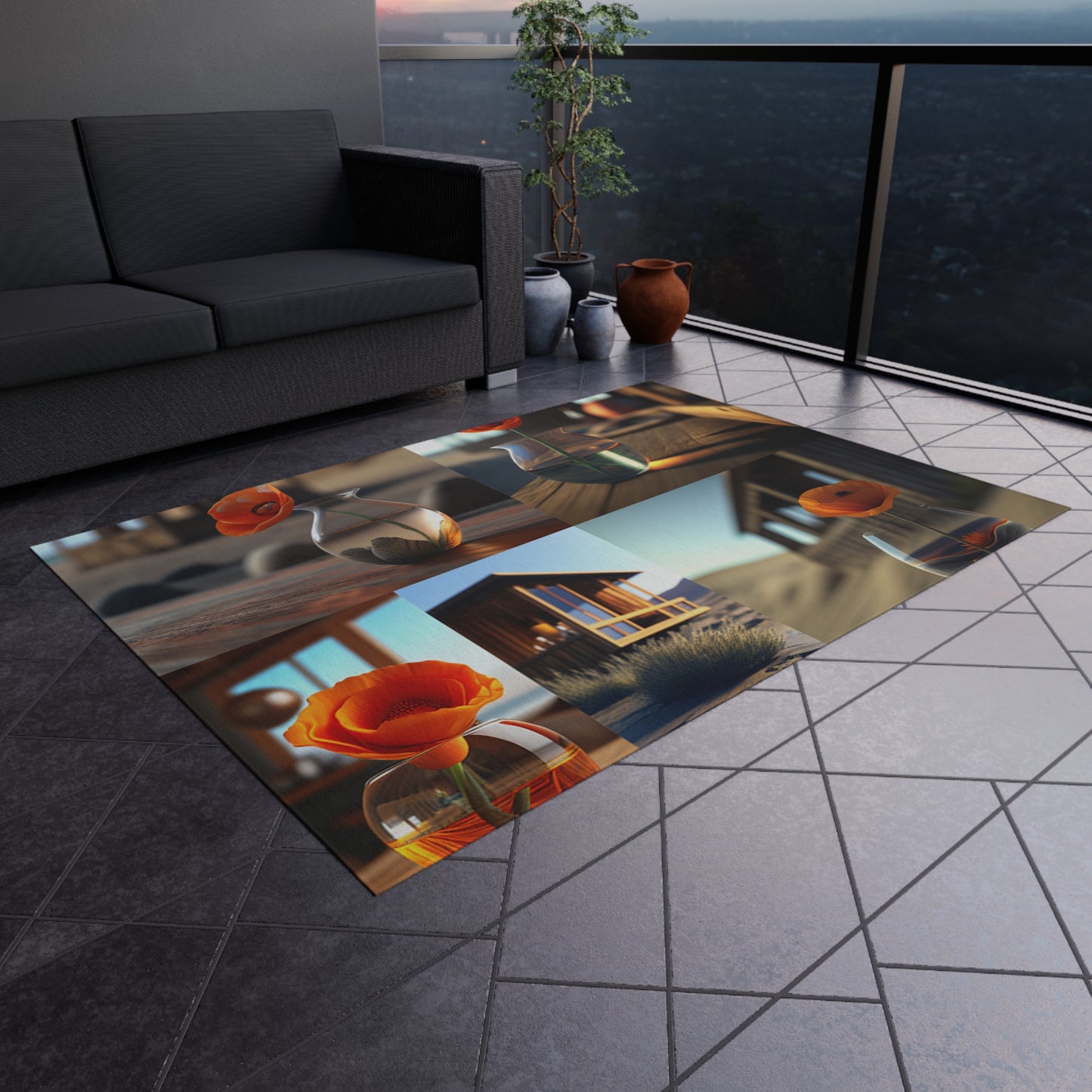 Outdoor Rug  Poppy in a Glass Vase 5