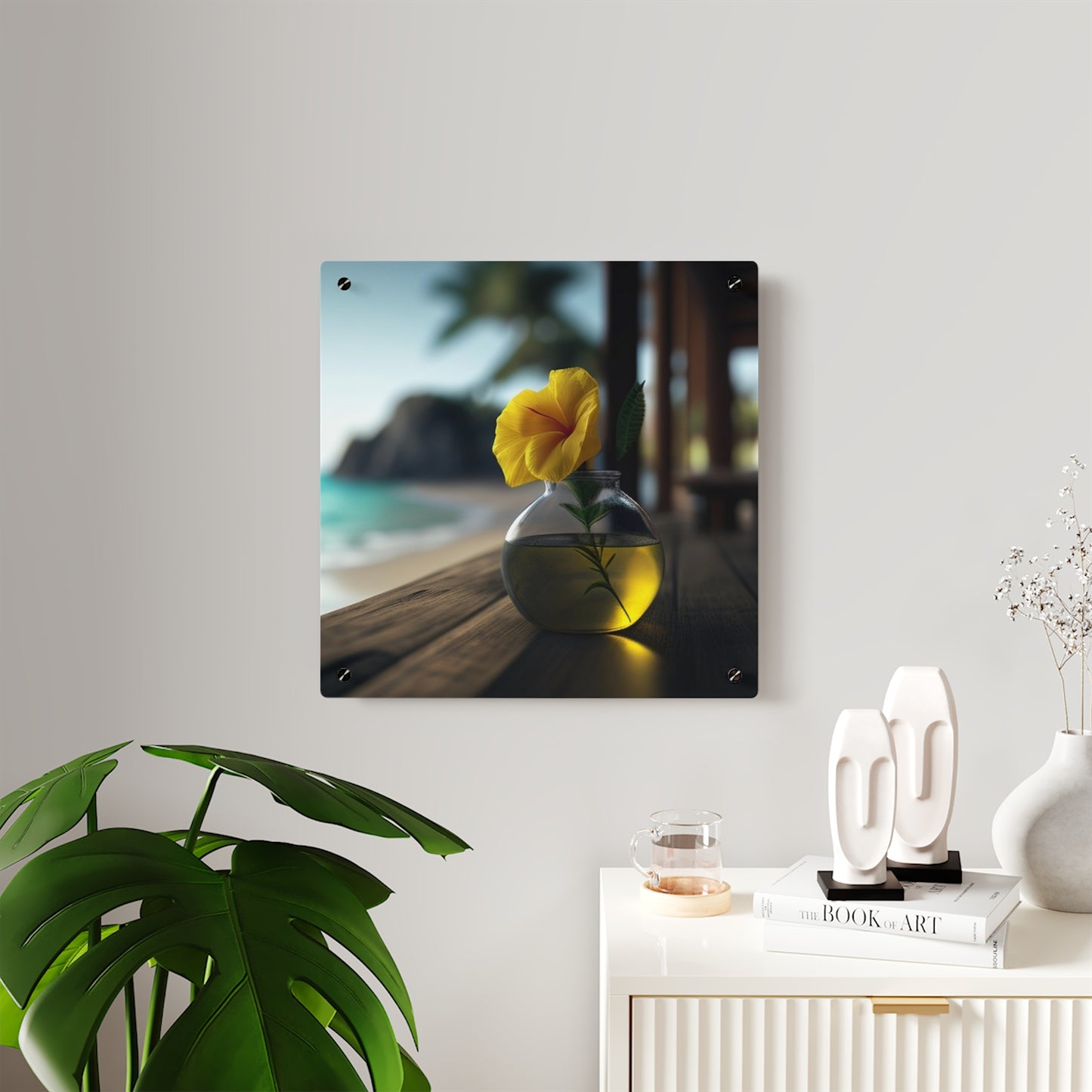 Acrylic Wall Art Panels Yellow Hibiscus Wood 3