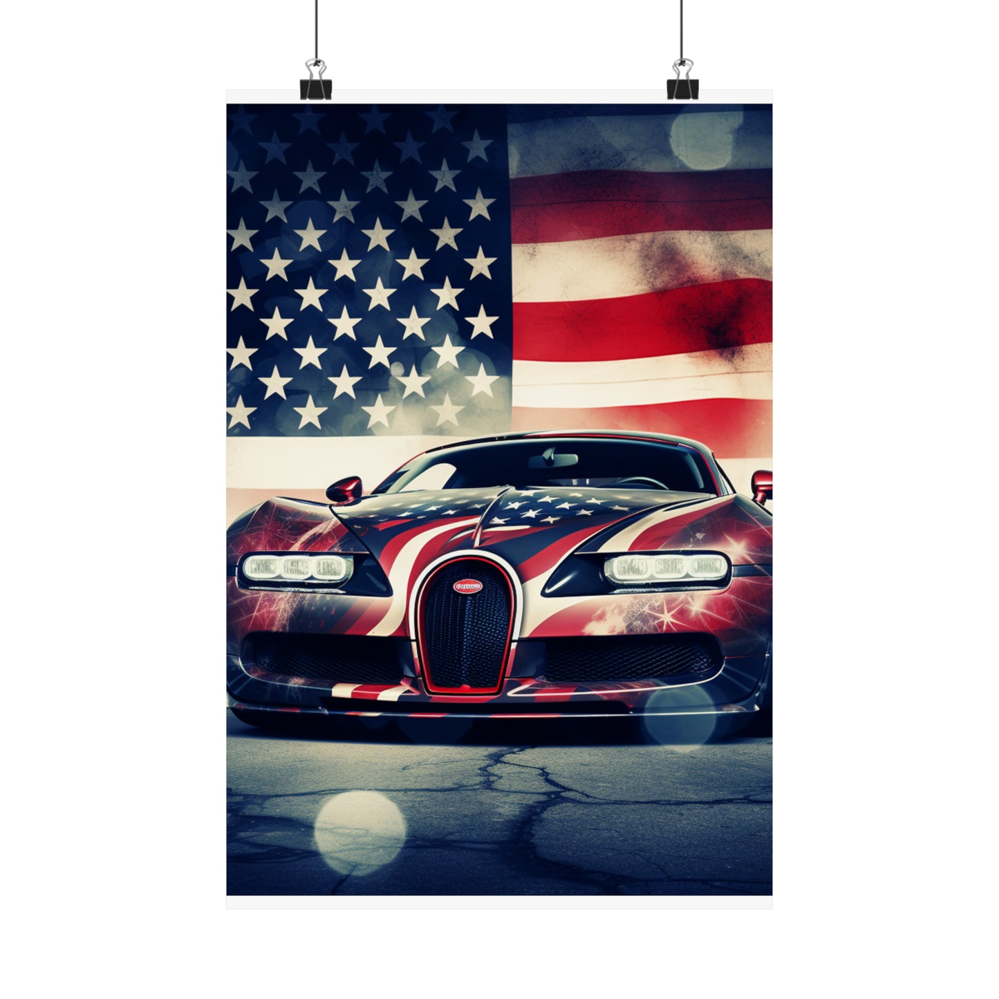 Premium Matte Vertical Posters Abstract American Flag Background Bugatti 1