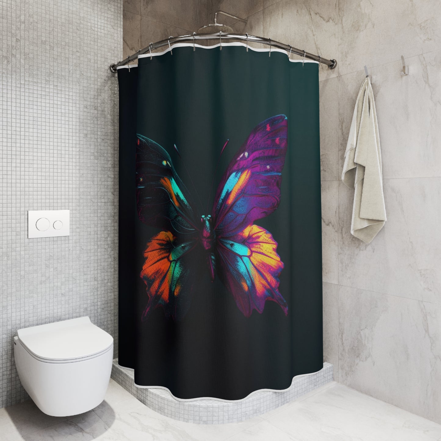 Polyester Shower Curtain Hyper Colorful Butterfly Purple 3
