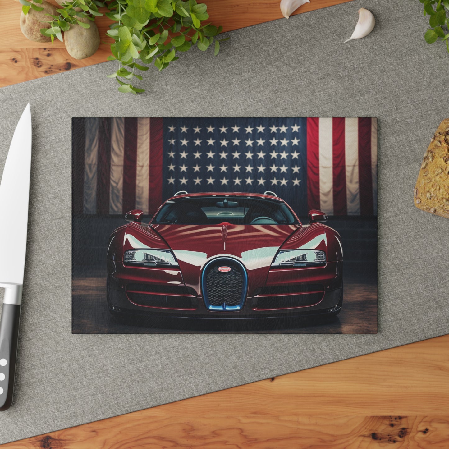 Glass Cutting Board American Flag Background Bugatti 1