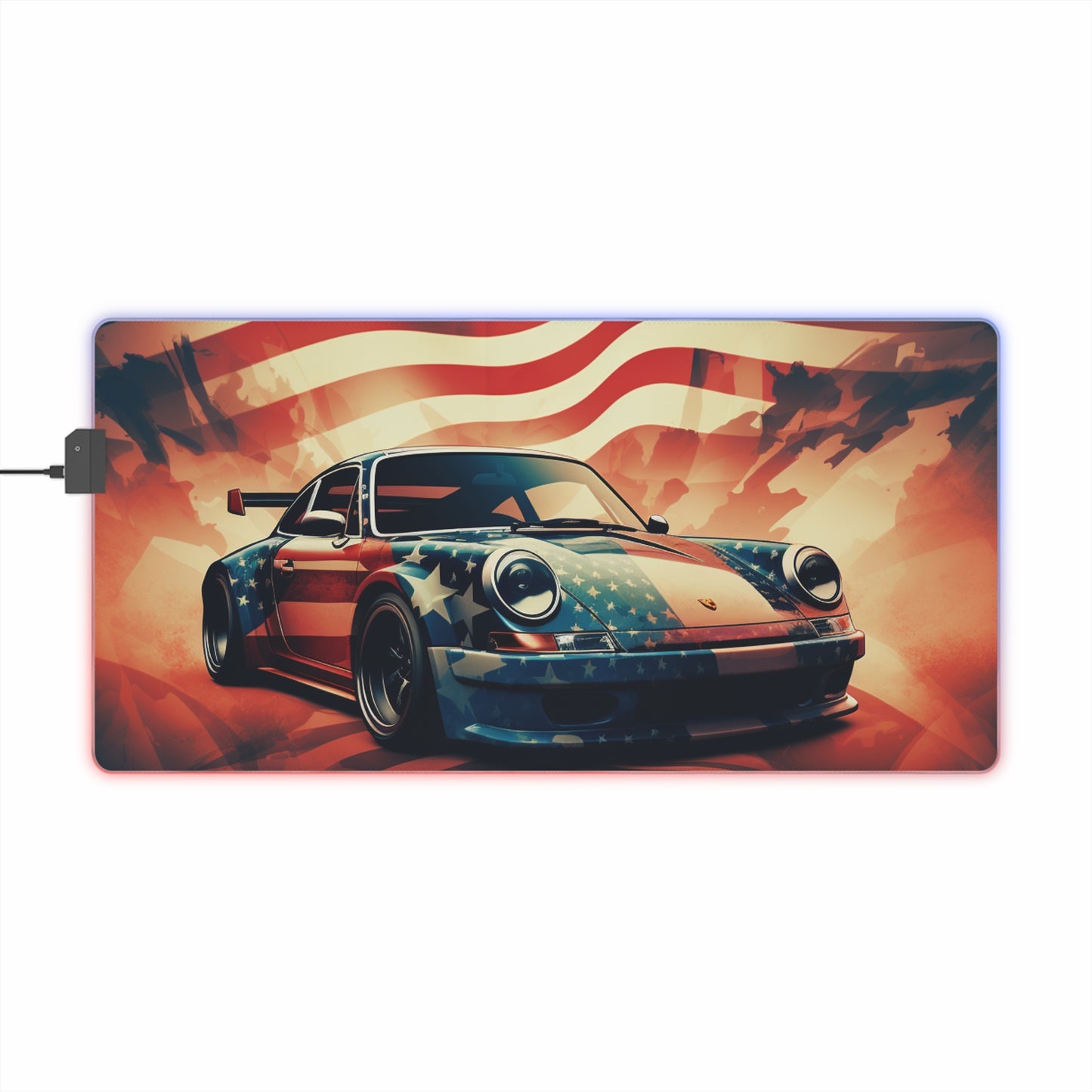 LED Gaming Mouse Pad Abstract American Flag Background Porsche 4