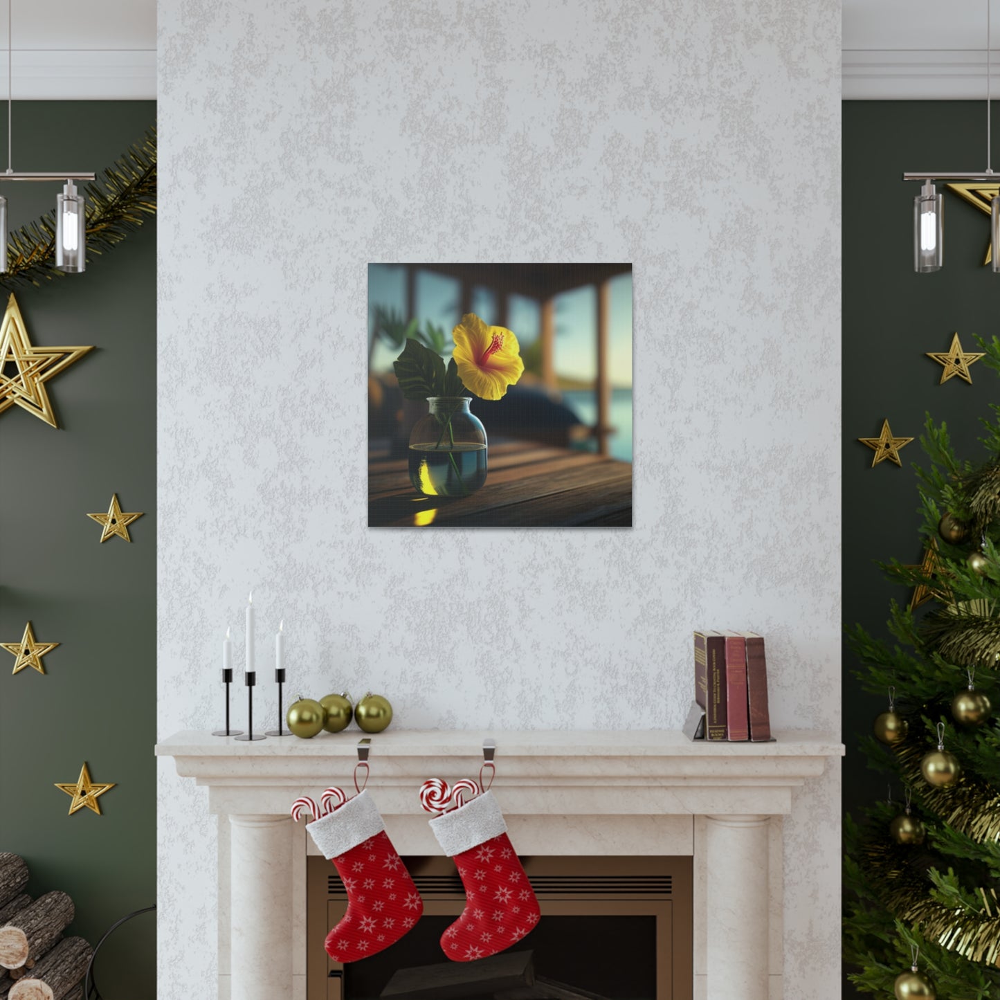 Canvas Gallery Wraps Yellow Hibiscus Wood 2