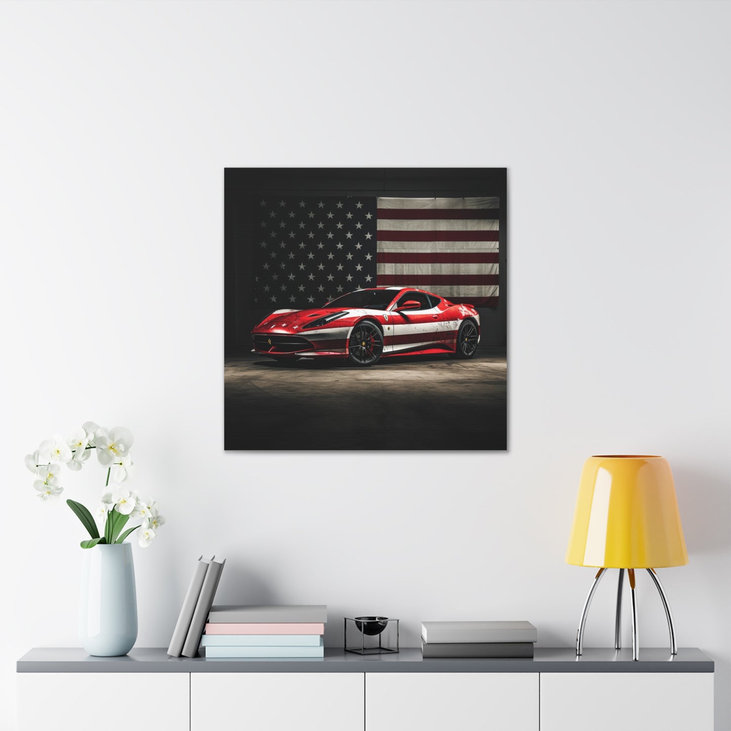 Canvas Gallery Wraps American Flag Background Ferrari 1