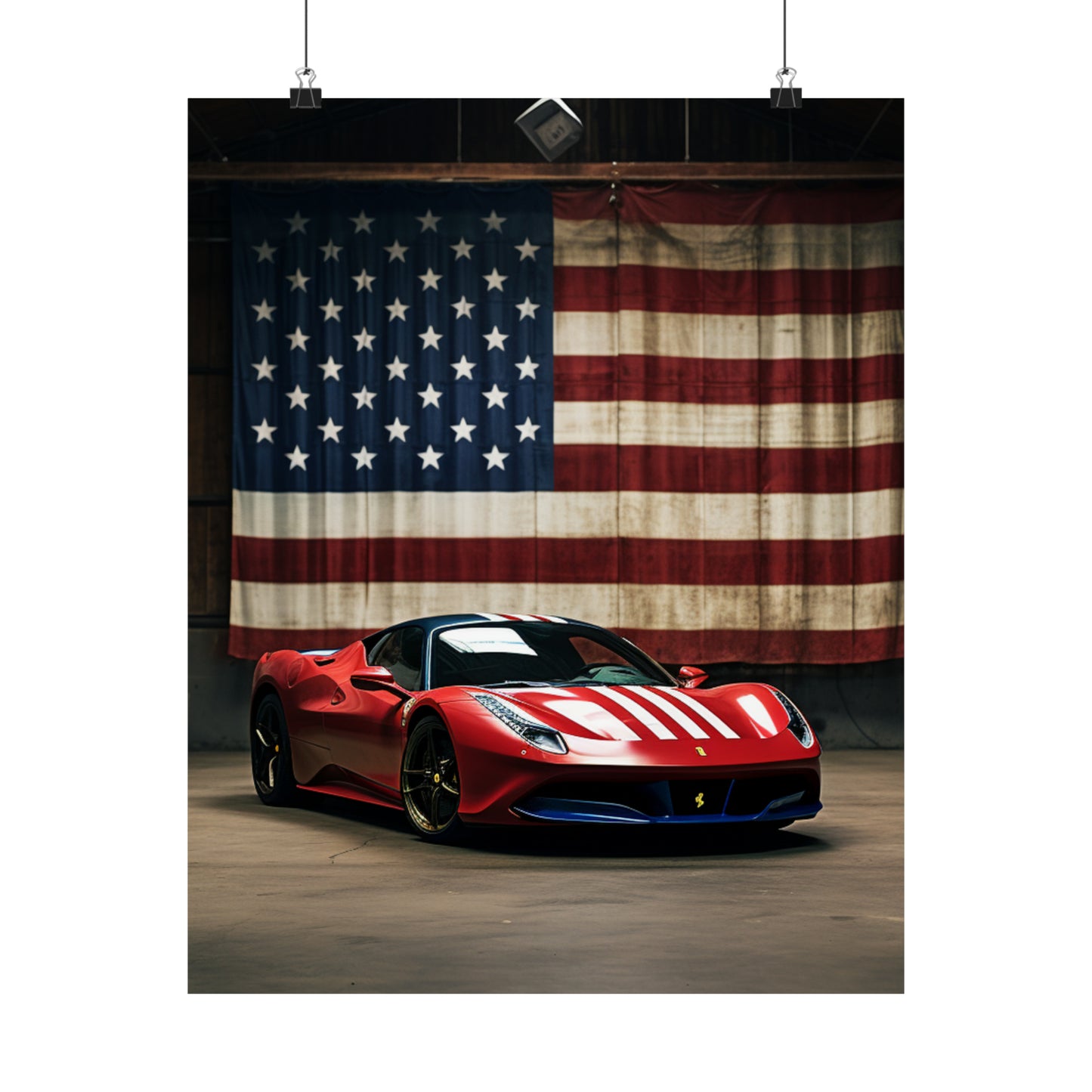 Premium Matte Vertical Posters American Flag Farrari 4