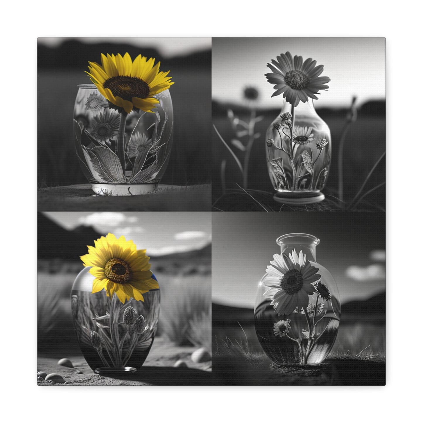 Canvas Gallery Wraps Yellw Sunflower in a vase 5