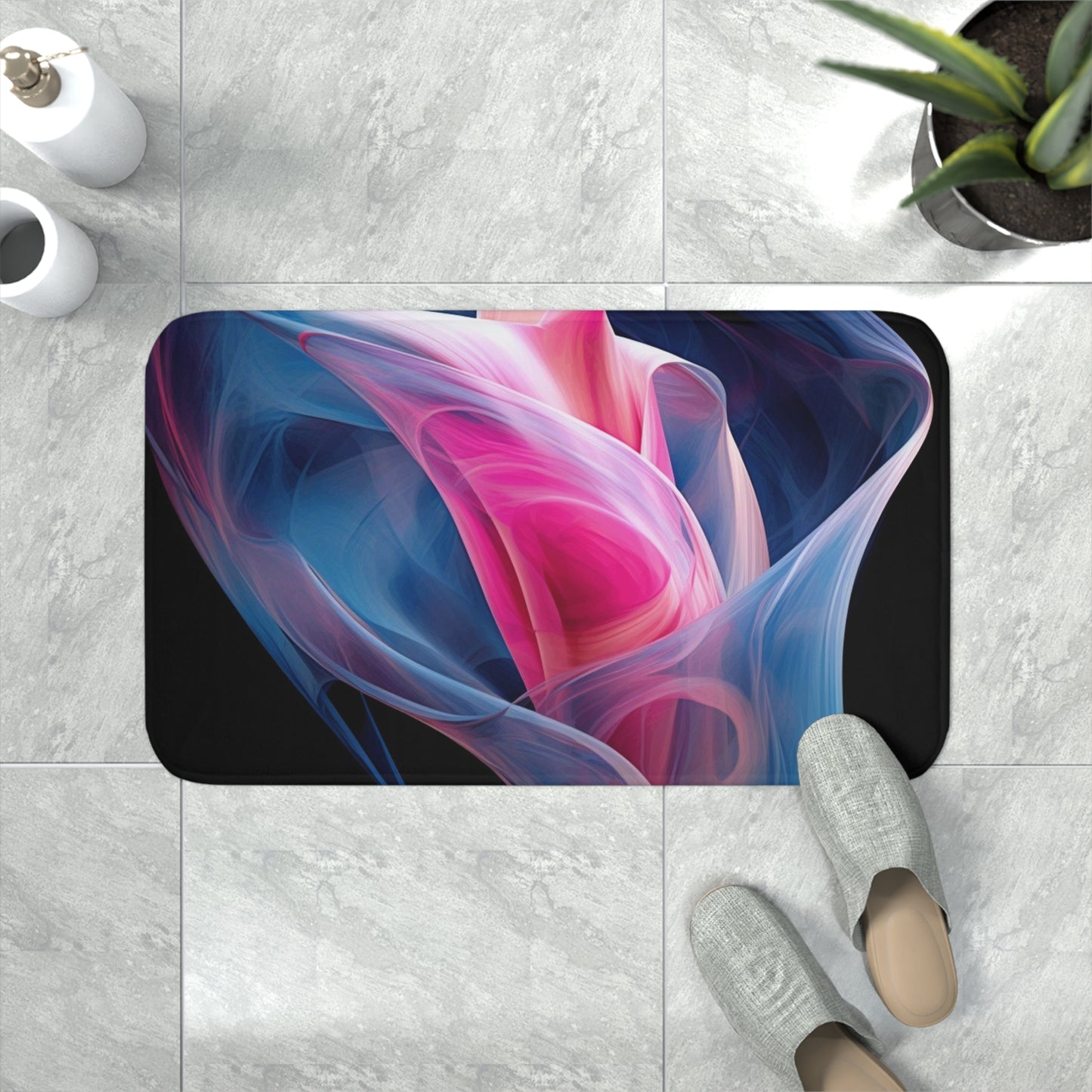 Memory Foam Bath Mat Pink & Blue Tulip Rose 3