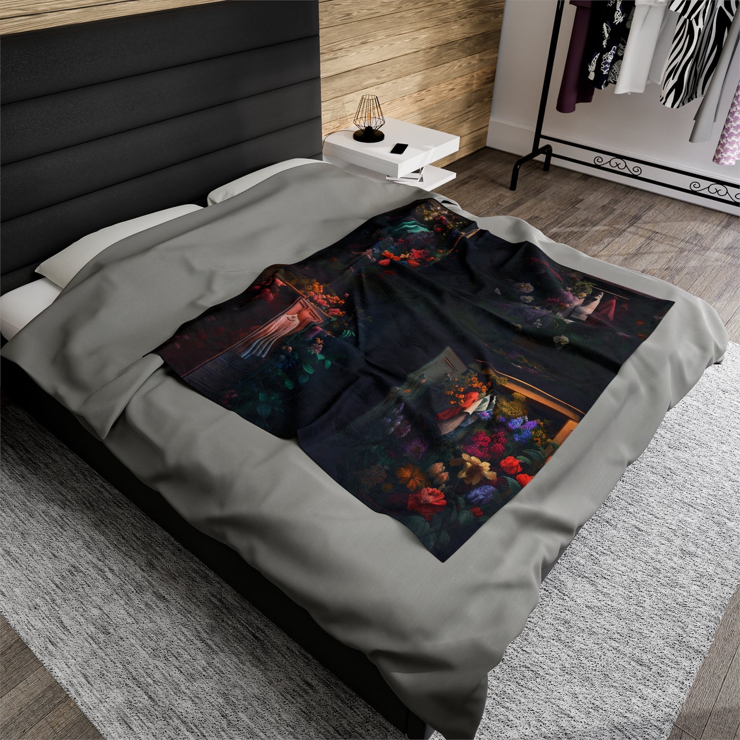 Velveteen Plush Blanket A Wardrobe Surrounded by Flowers 5