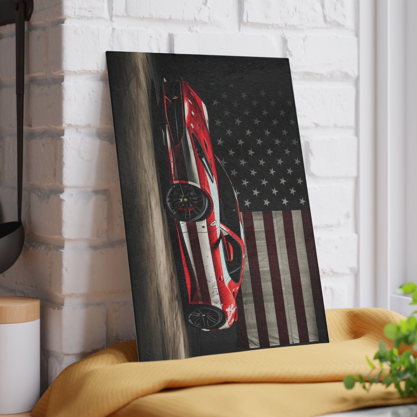 Glass Cutting Board American Flag Background Ferrari 1