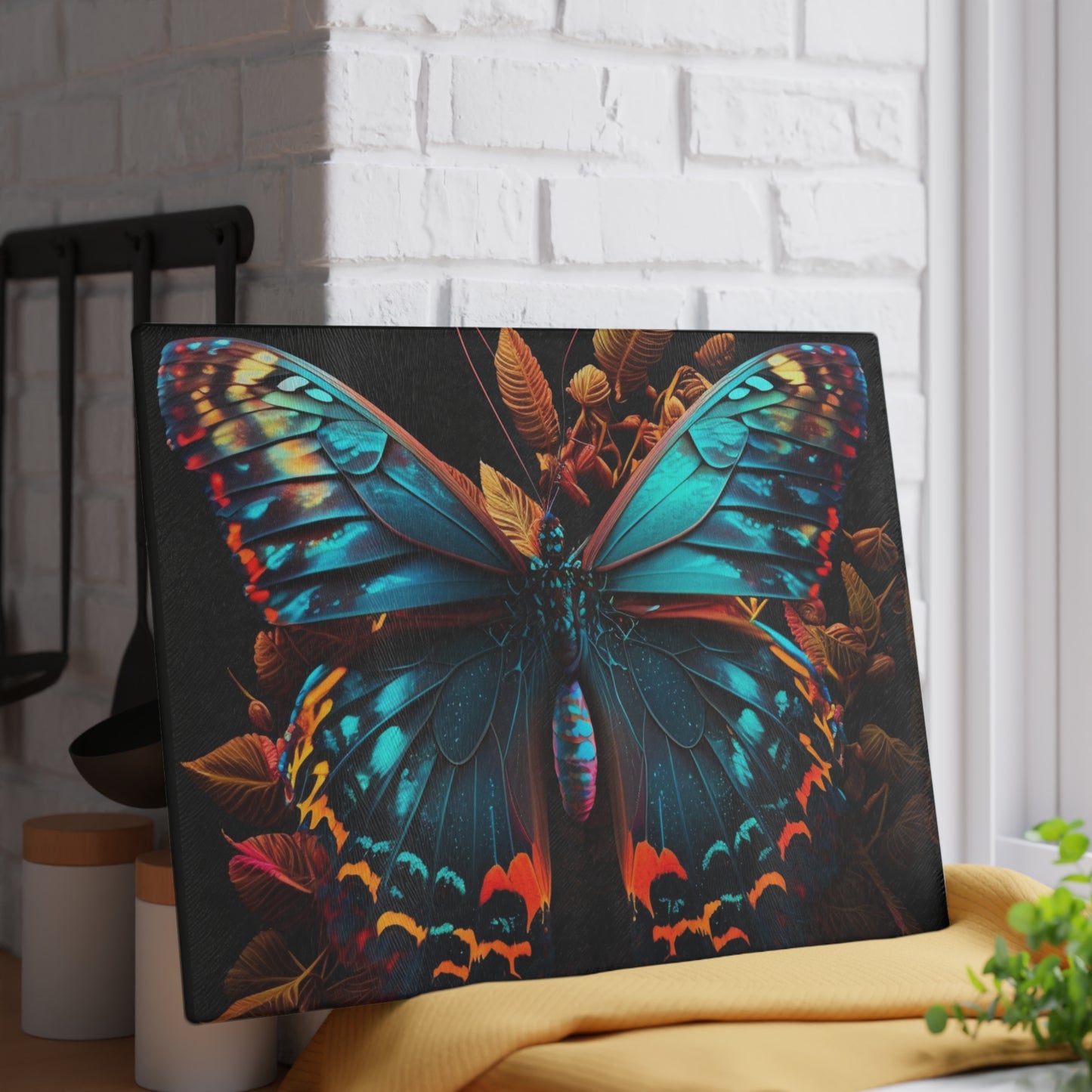 Glass Cutting Board Hue Neon Butterfly 1