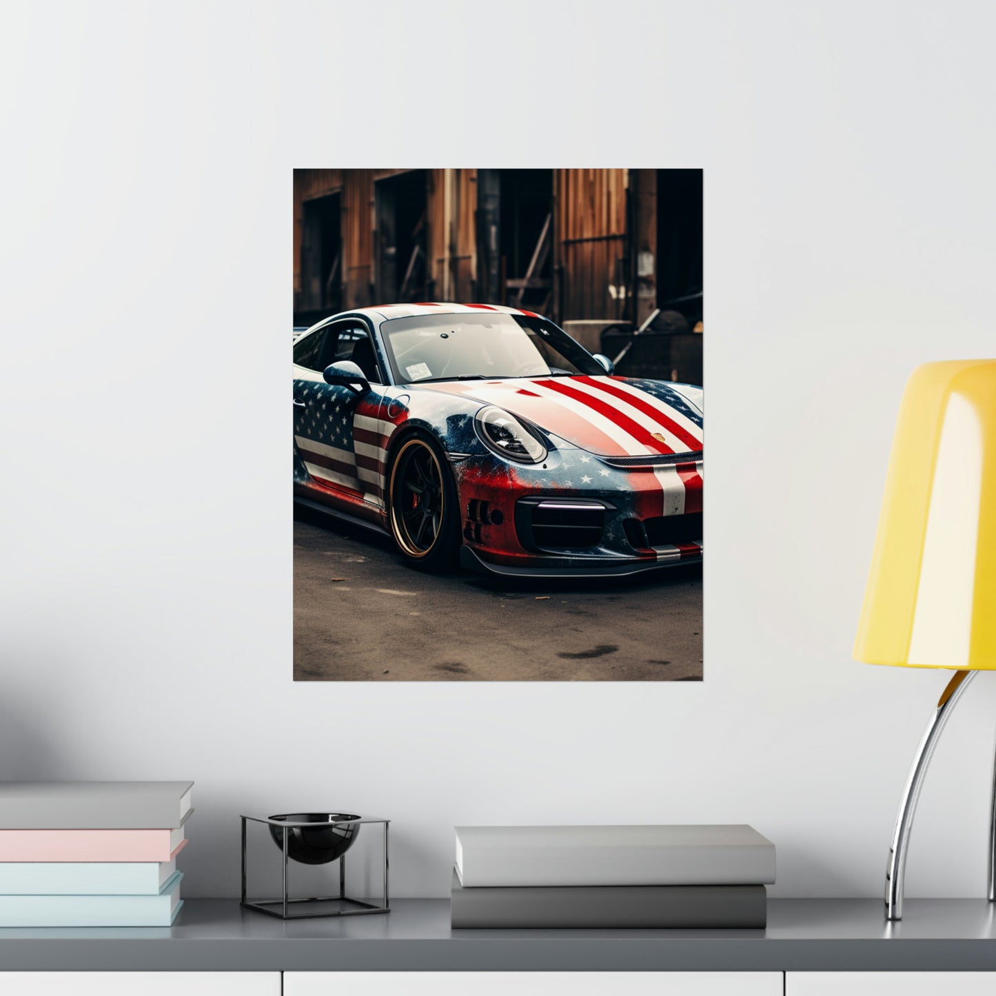 Premium Matte Vertical Posters American Flag Porsche 3