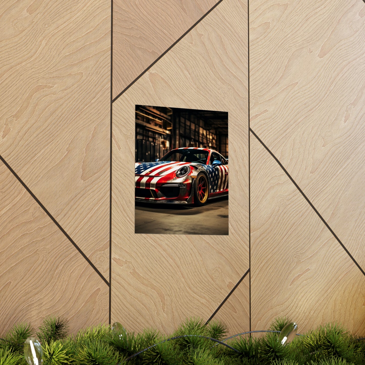 Premium Matte Vertical Posters American Flag Porsche 4