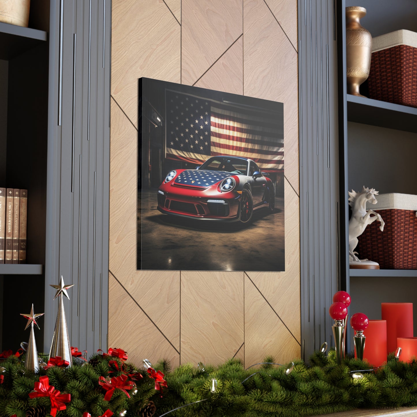 Canvas Gallery Wraps American Flag Background Porsche 1