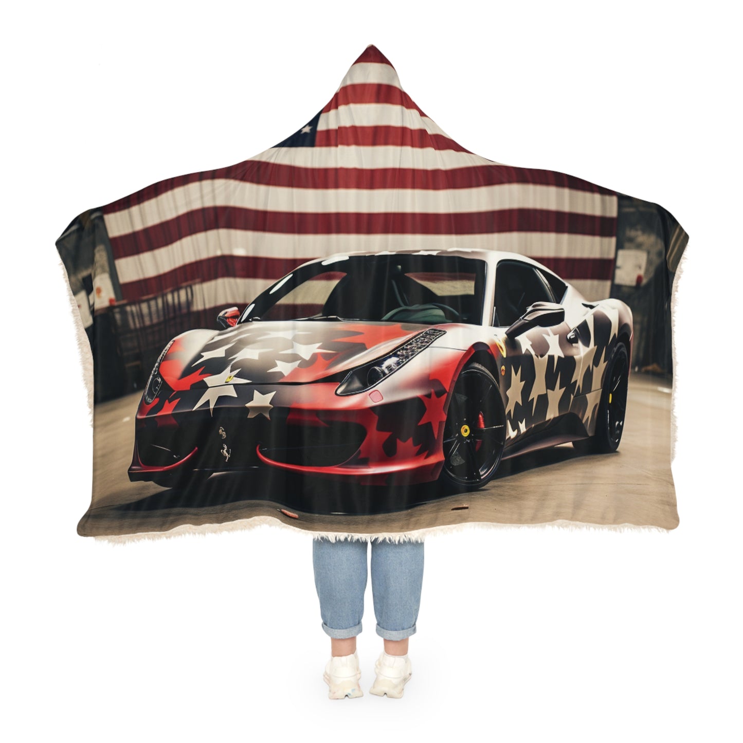 Snuggle Hooded Blanket American Flag Farrari 1