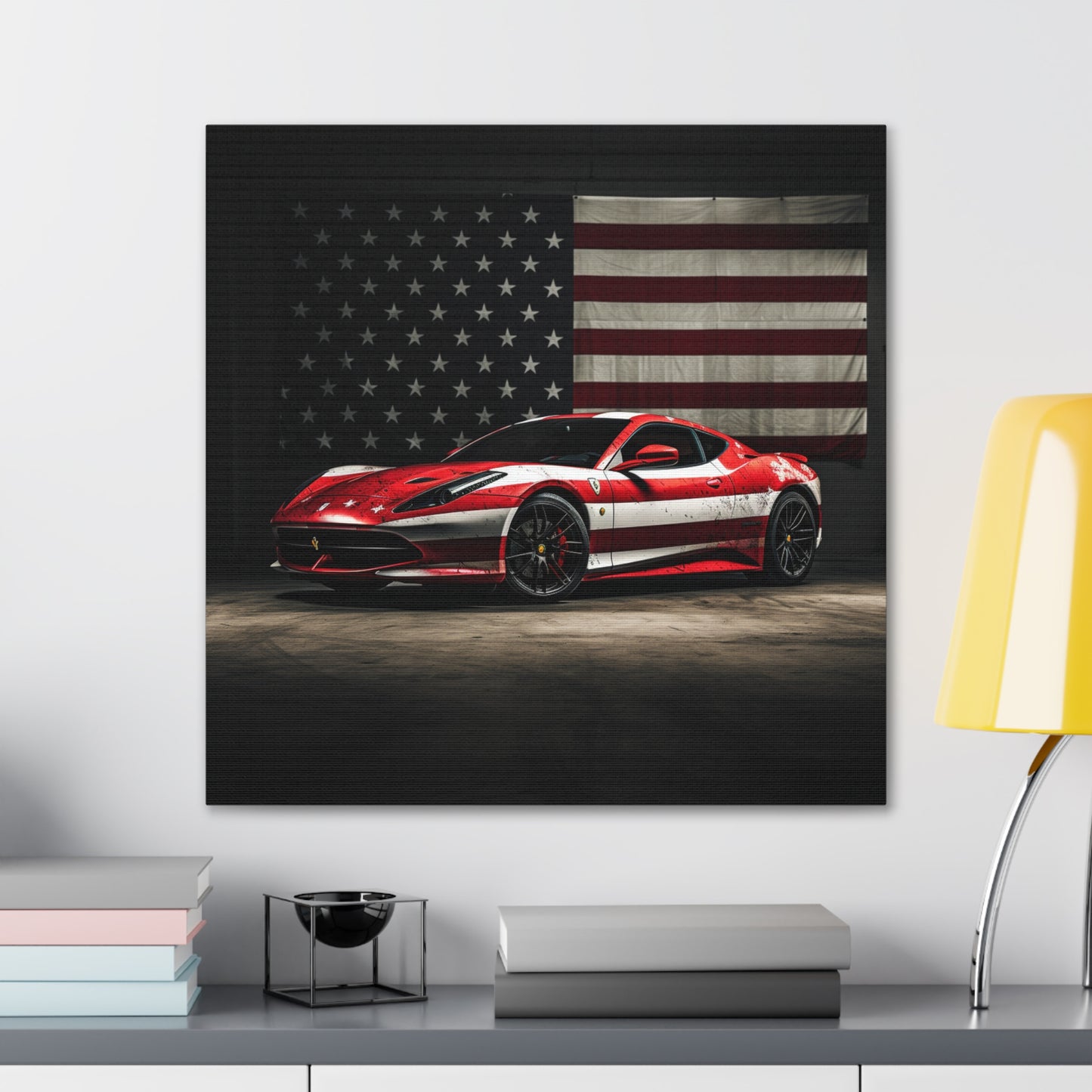 Canvas Gallery Wraps American Flag Background Ferrari 1