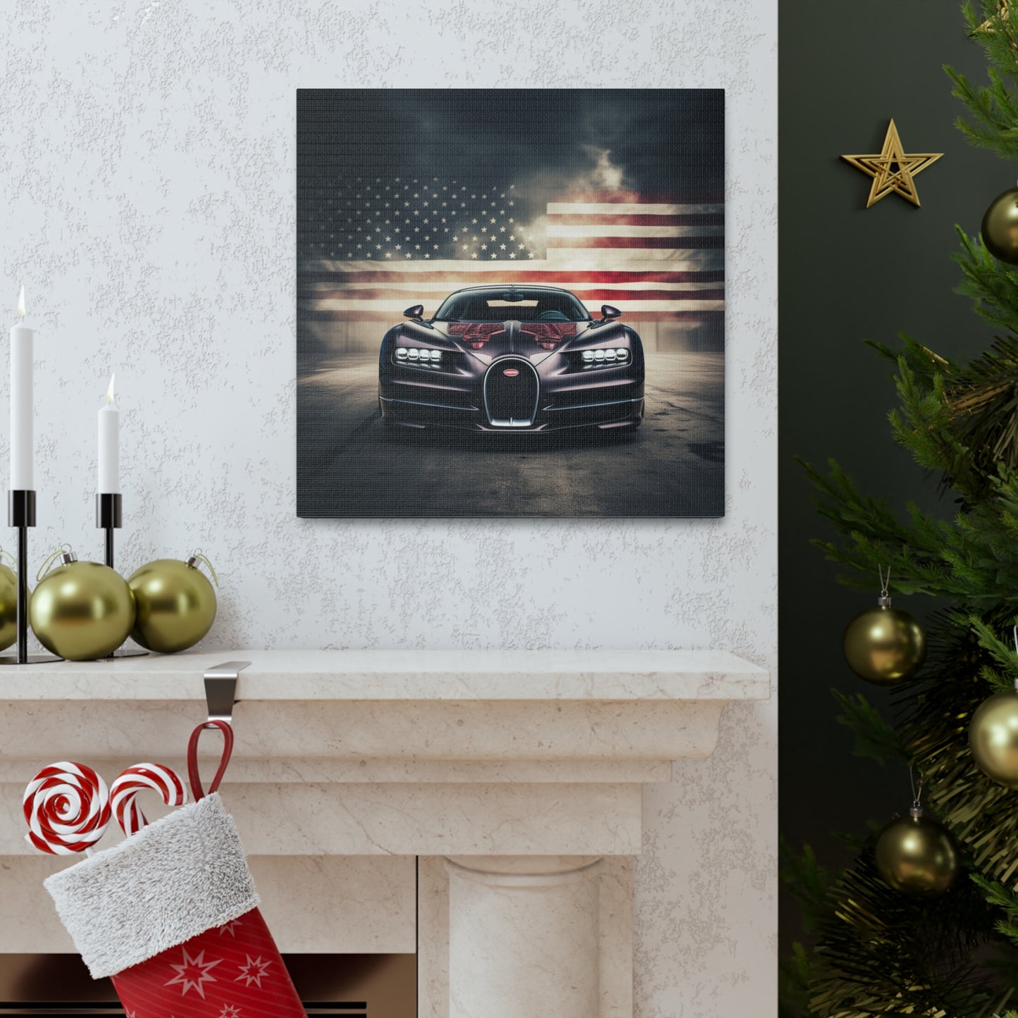 Canvas Gallery Wraps American Flag Background Bugatti 2