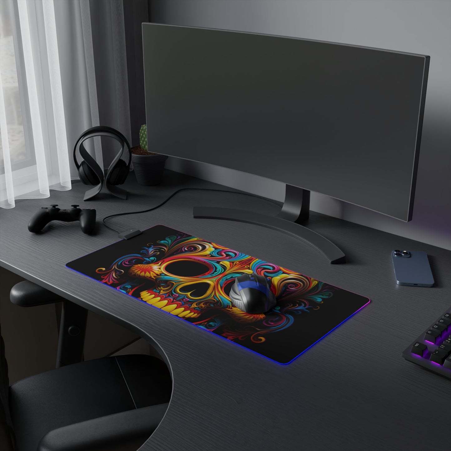 LED Gaming Mouse Pad Macro Skull Color 1