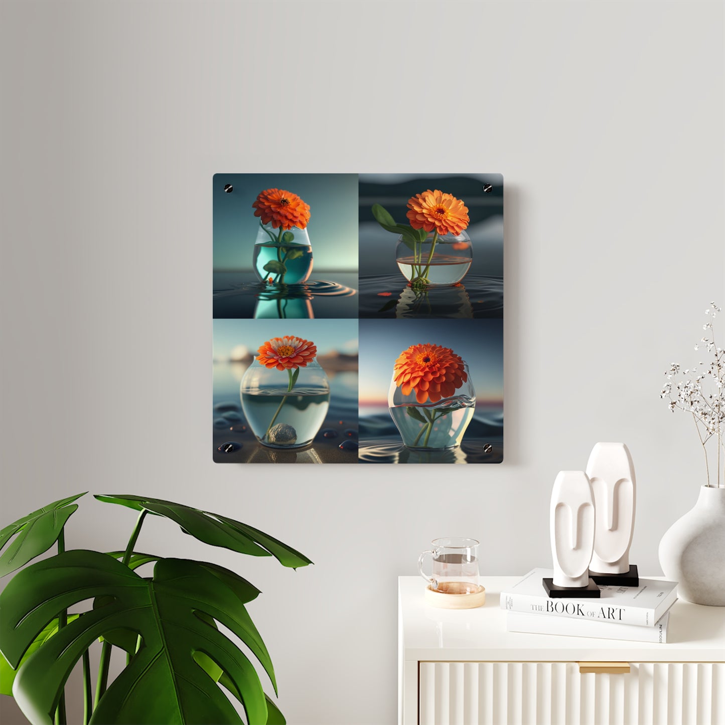 Acrylic Wall Art Panels Orange Zinnia 5