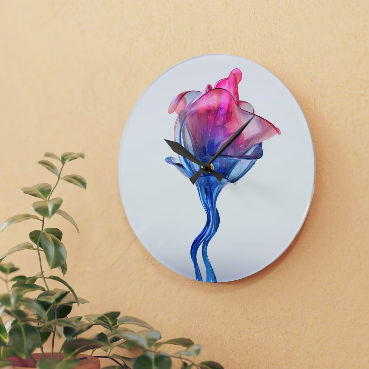 Acrylic Wall Clock Pink & Blue Tulip Rose 4