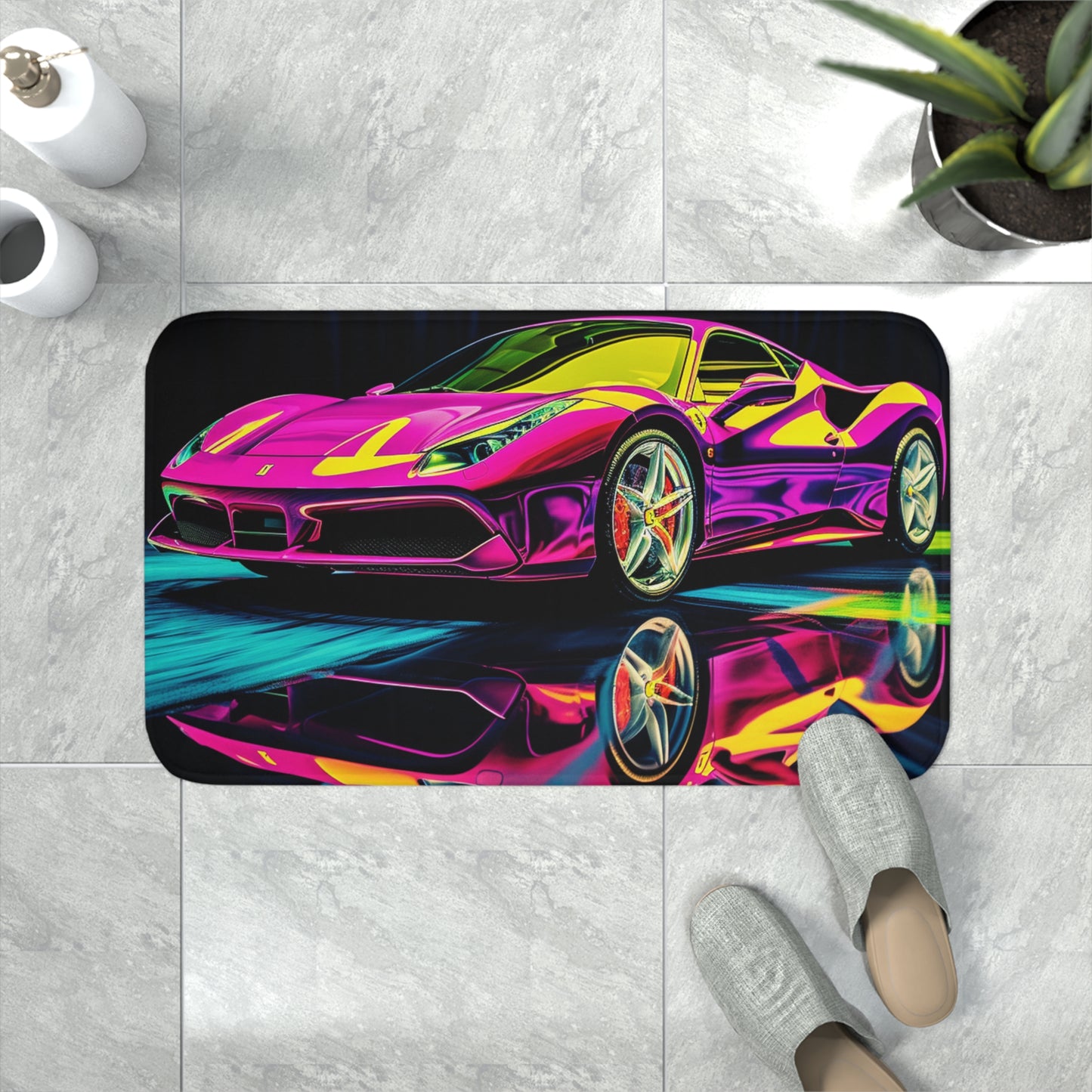 Memory Foam Bath Mat Pink Ferrari Macro 3