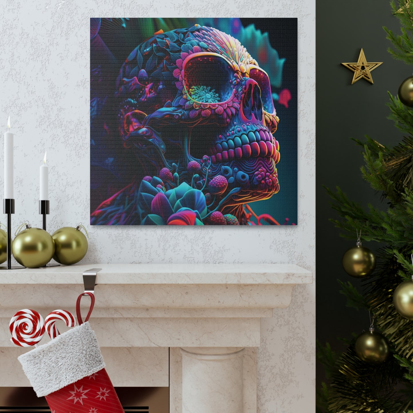 Canvas Gallery Wraps Florescent Skull Death 3