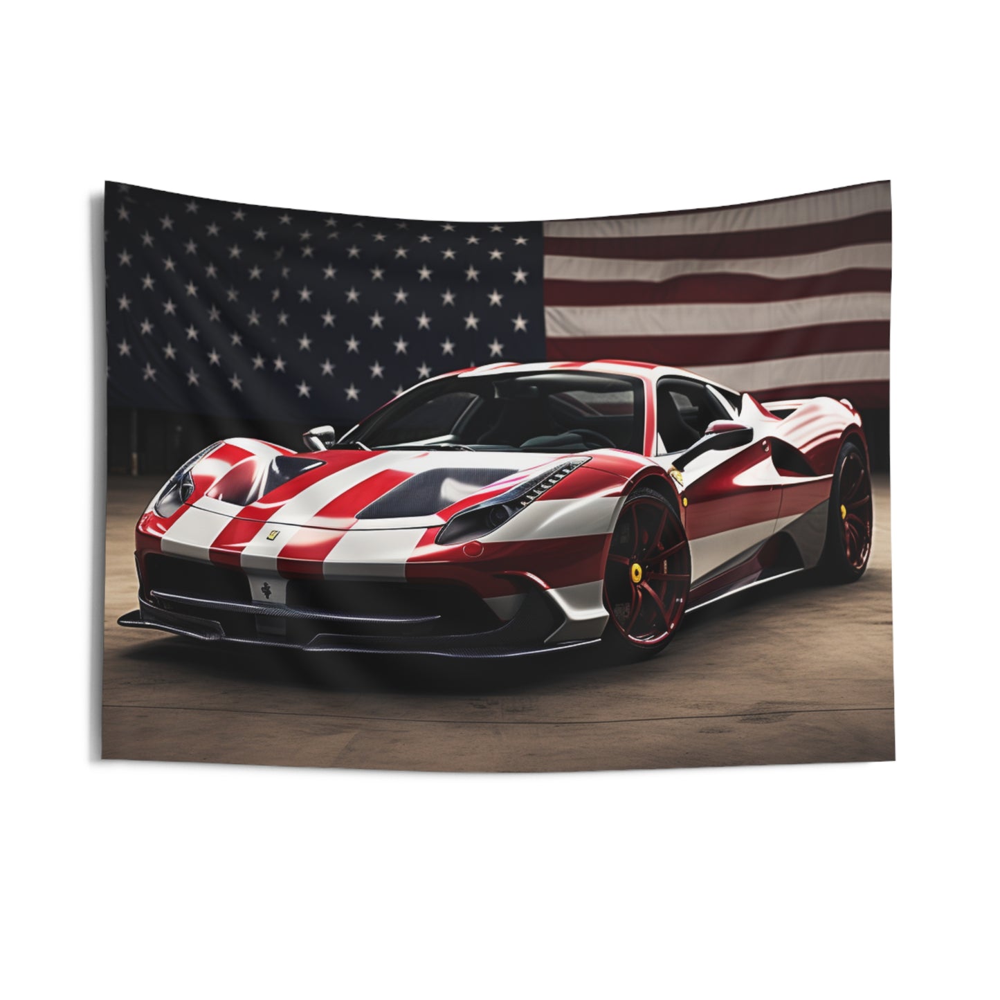 Indoor Wall Tapestries American Flag Background Ferrari 2