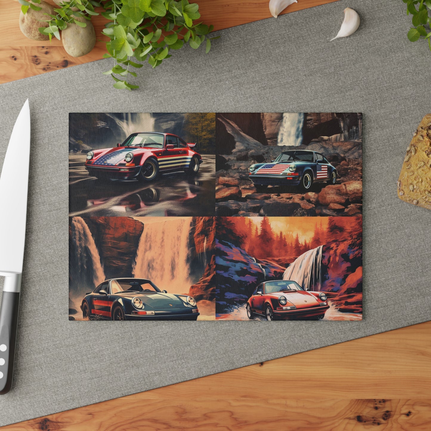 Glass Cutting Board American Flag Porsche Abstract 5