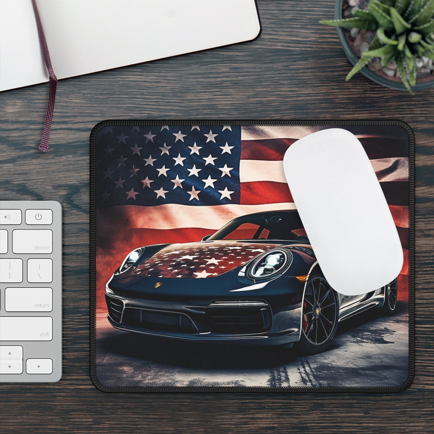 Gaming Mouse Pad  Abstract American Flag Background Porsche 2