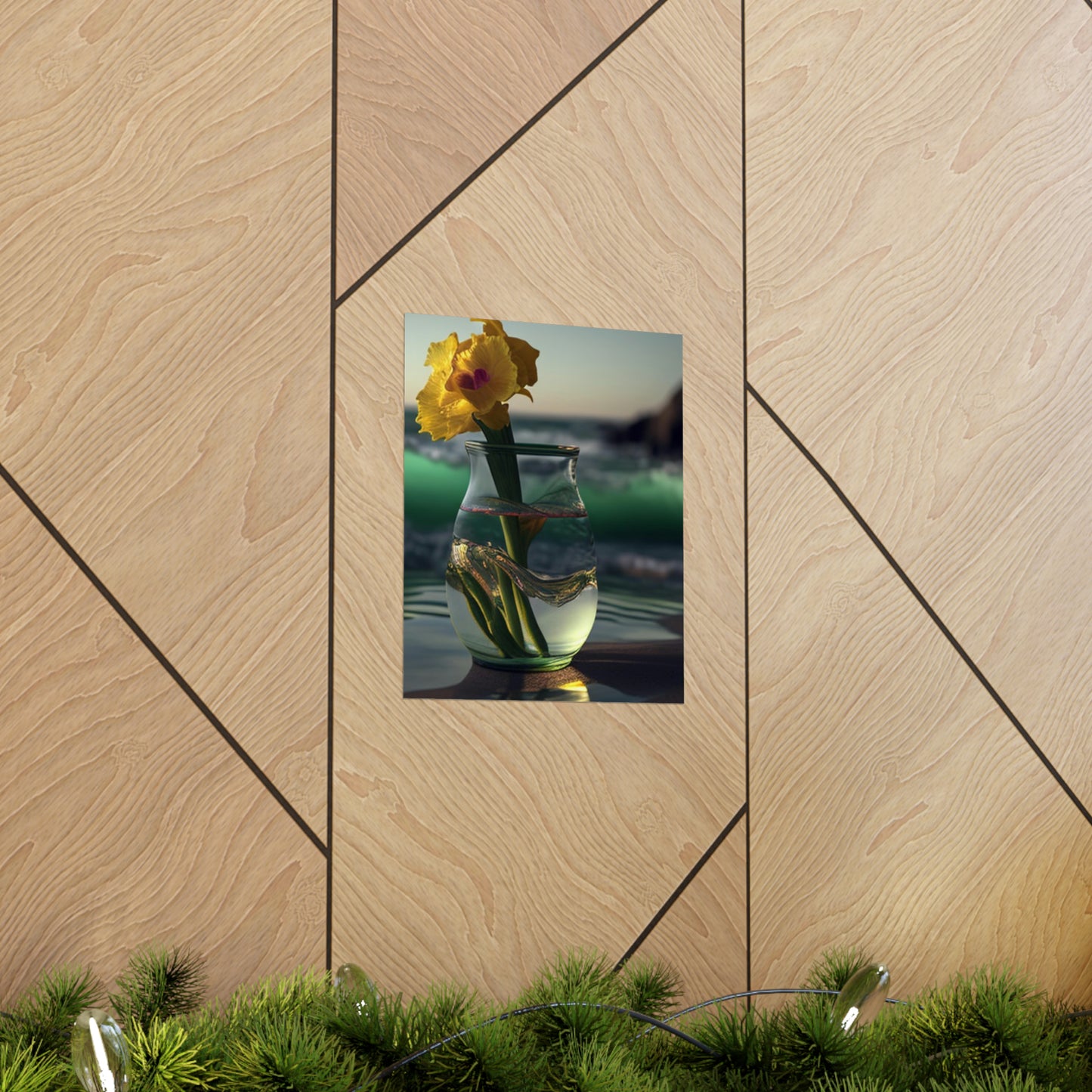 Premium Matte Vertical Posters Yellow Gladiolus glass 1