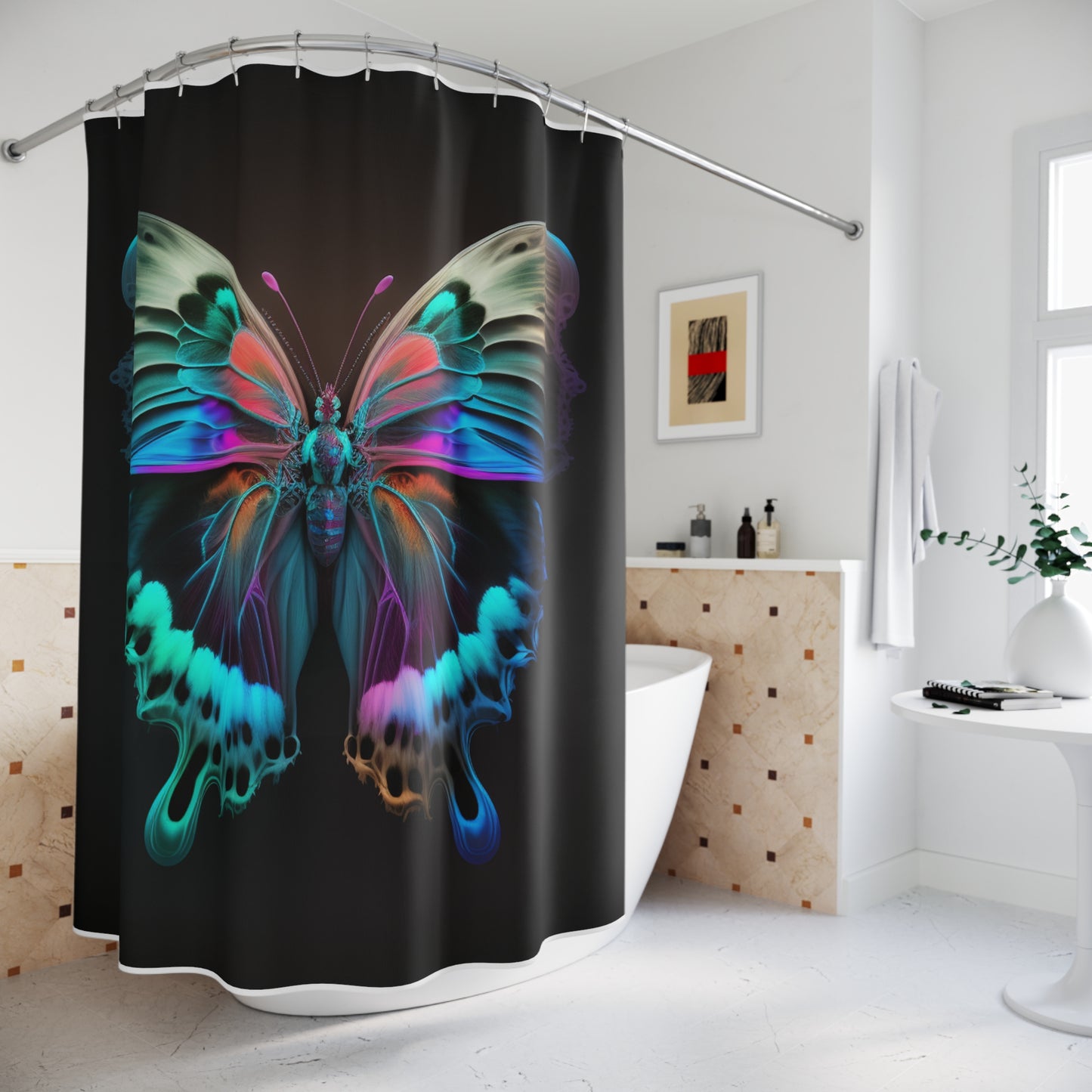 Polyester Shower Curtain Raw Hyper Color Butterfly 2