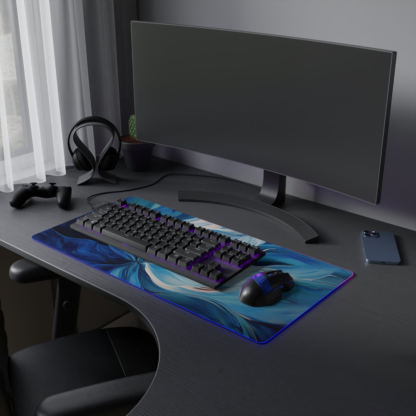 LED Gaming Mouse Pad Blue Tluip Abstract 1